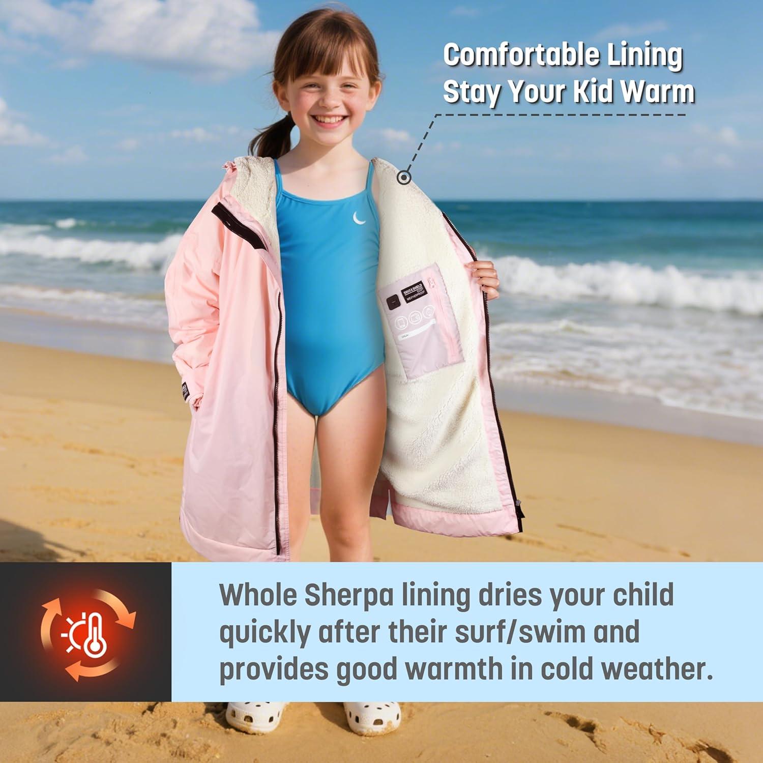 imageCatalonia Swim Parka with Hood Lightweight Youth Surf Swim Jacket Waterproof amp Warm Sherpa Lined Swim CoatPink