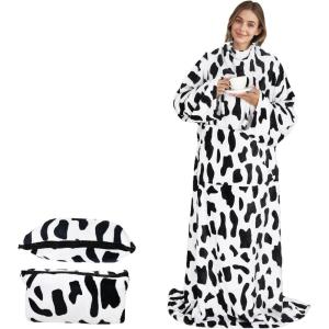 Catalonia Packable Travel Wearable Blanket Pillow with Sleeves for Adults, 2 in 1 Wearable Blanket with Pockets(Dalmatian)