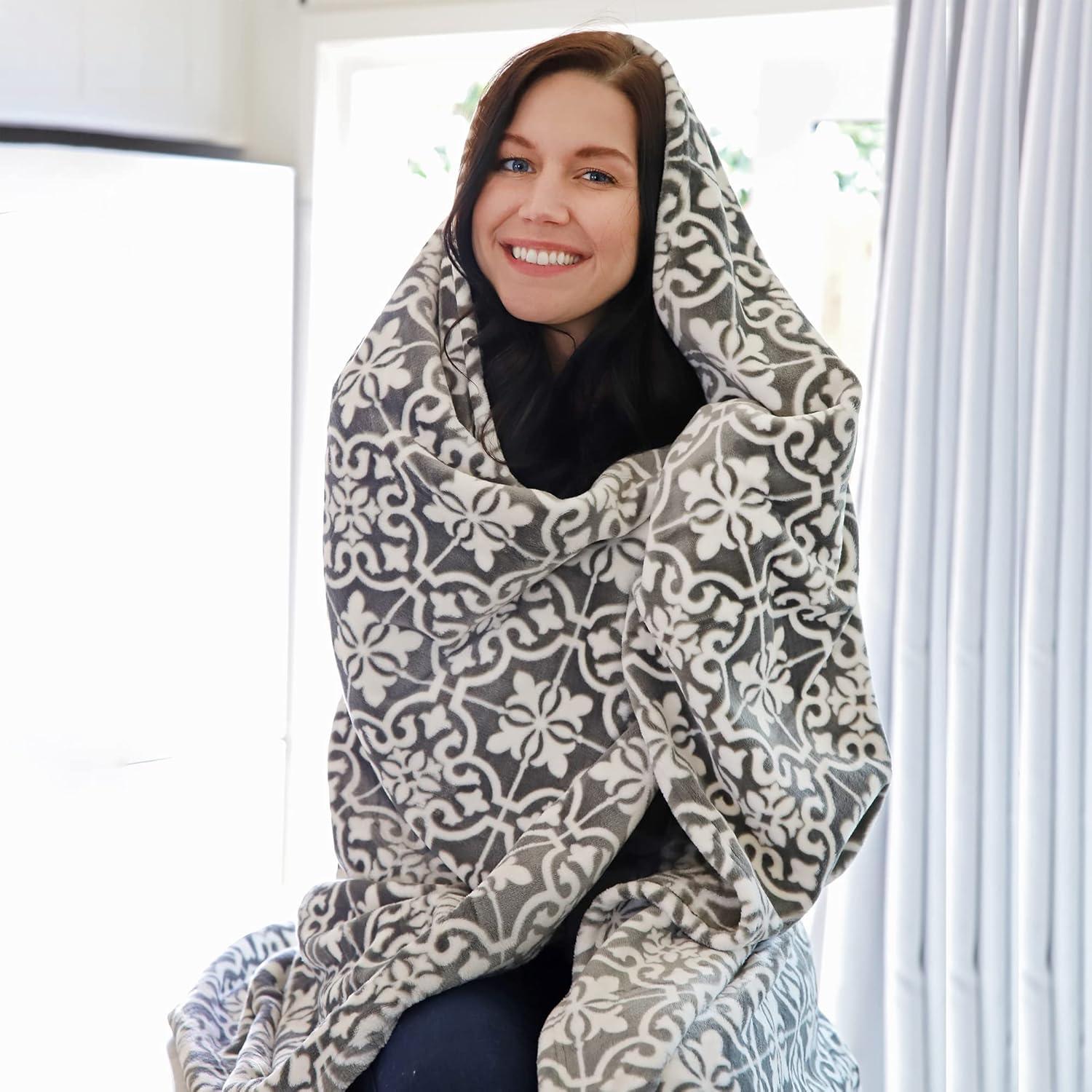 imageCatalonia Moroccan Lotus Black Throw Blanket for Couch Lightweight Soft Cozy All Seasons Lounging Blanket Retro Living Room Decor Blanket Valentines Day Gift 50x60 inchesMorocco Grey