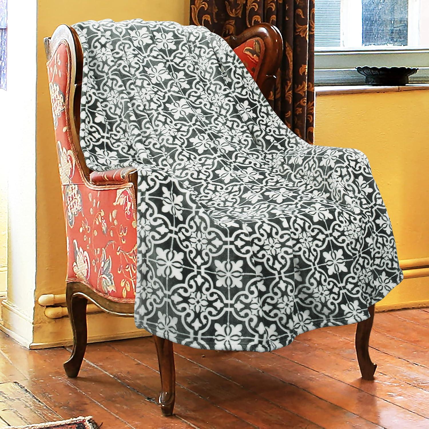 imageCatalonia Moroccan Lotus Black Throw Blanket for Couch Lightweight Soft Cozy All Seasons Lounging Blanket Retro Living Room Decor Blanket Valentines Day Gift 50x60 inchesMorocco Grey