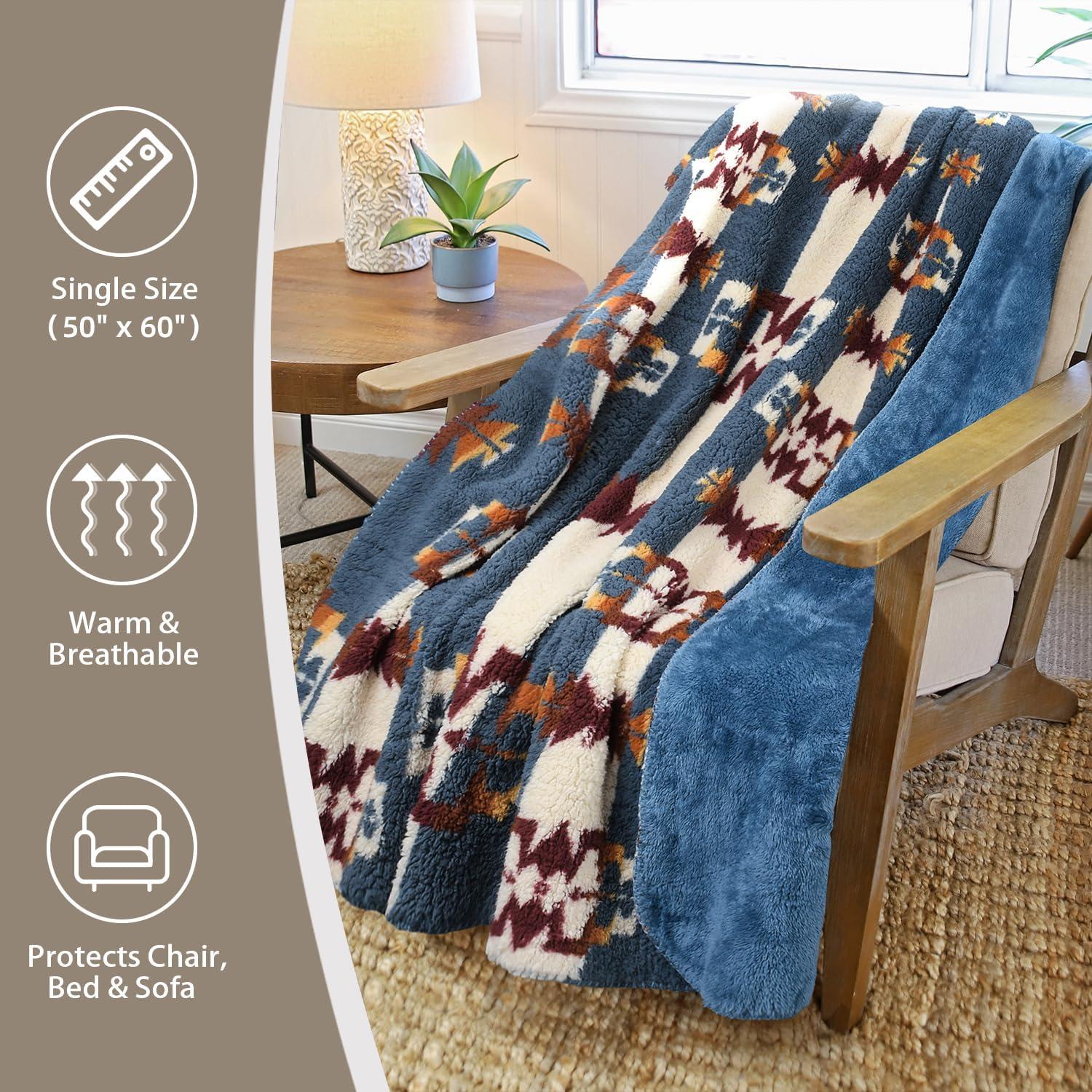 imageCatalonia Southwestern Tribal Print Blanket Soft Aztec Throw Sherpa Blanket Navajo Style Native Throw for Couch Sofa Bed Cozy Boho Blanket for Home Decor 50x60 inchesSouthwestern Blue