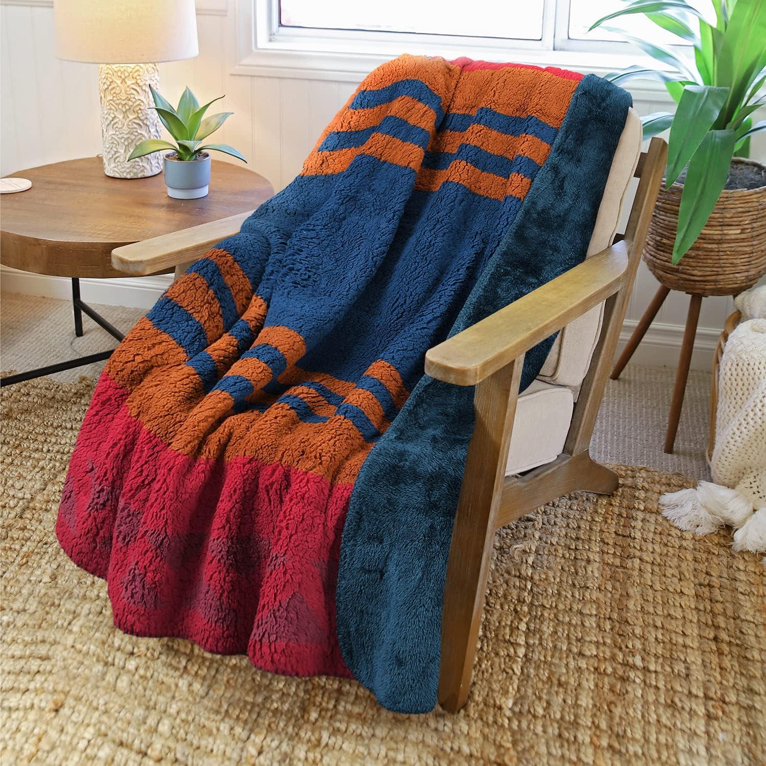 imageCatalonia Southwestern Tribal Print Blanket Soft Aztec Throw Sherpa Blanket Navajo Style Native Throw for Couch Sofa Bed Cozy Boho Blanket for Home Decor 50x60 inchesSouthwestern Stripe