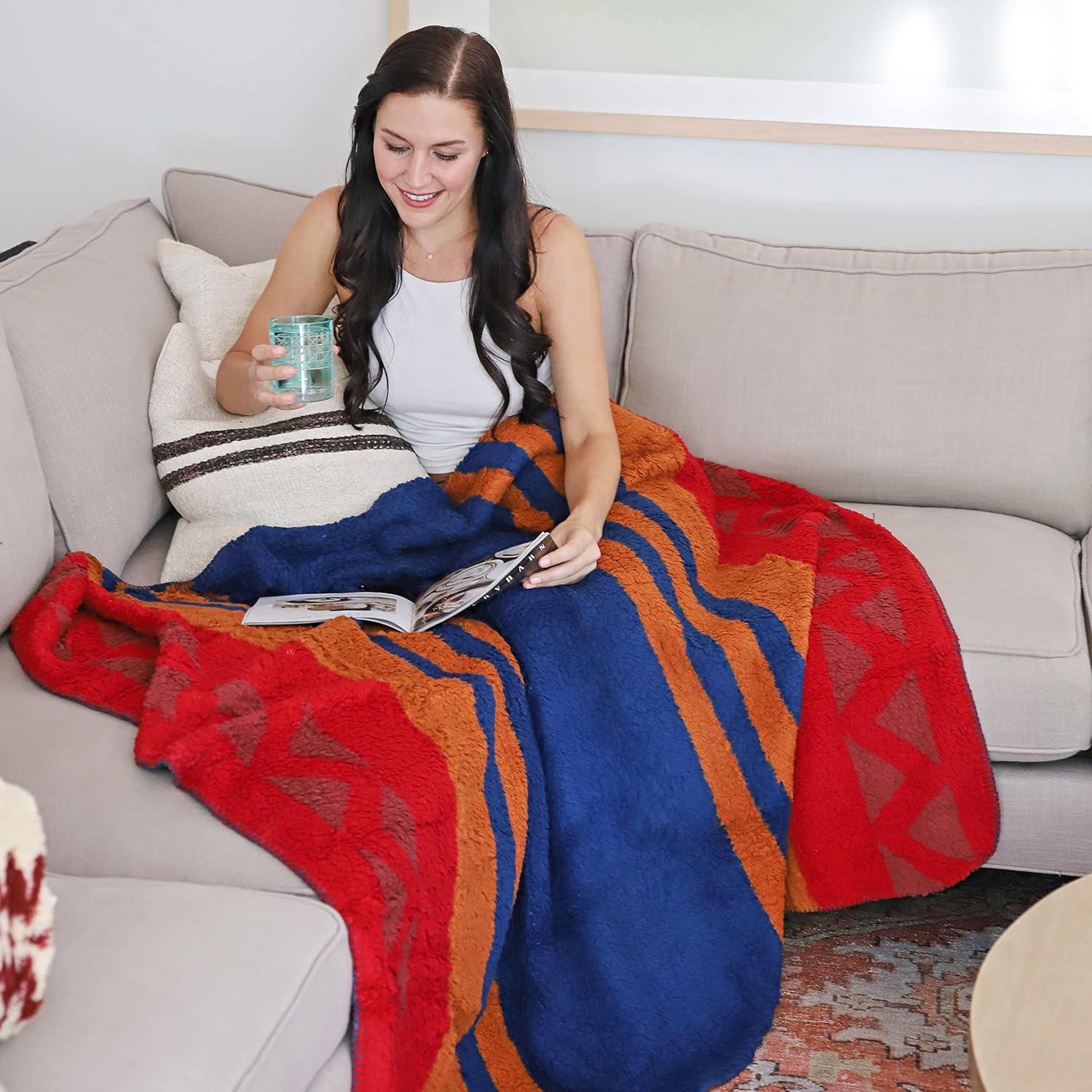 imageCatalonia Southwestern Tribal Print Blanket Soft Aztec Throw Sherpa Blanket Navajo Style Native Throw for Couch Sofa Bed Cozy Boho Blanket for Home Decor 50x60 inchesSouthwestern Stripe
