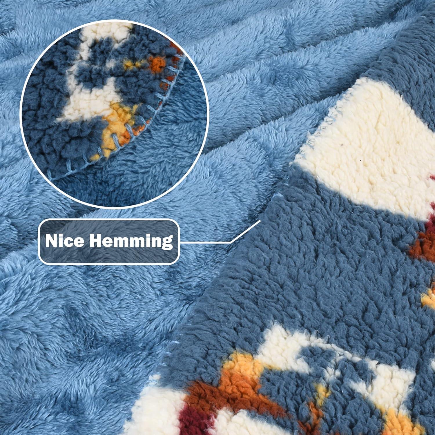 imageCatalonia Southwestern Tribal Print Blanket Soft Aztec Throw Sherpa Blanket Navajo Style Native Throw for Couch Sofa Bed Cozy Boho Blanket for Home Decor 50x60 inchesSouthwestern Blue