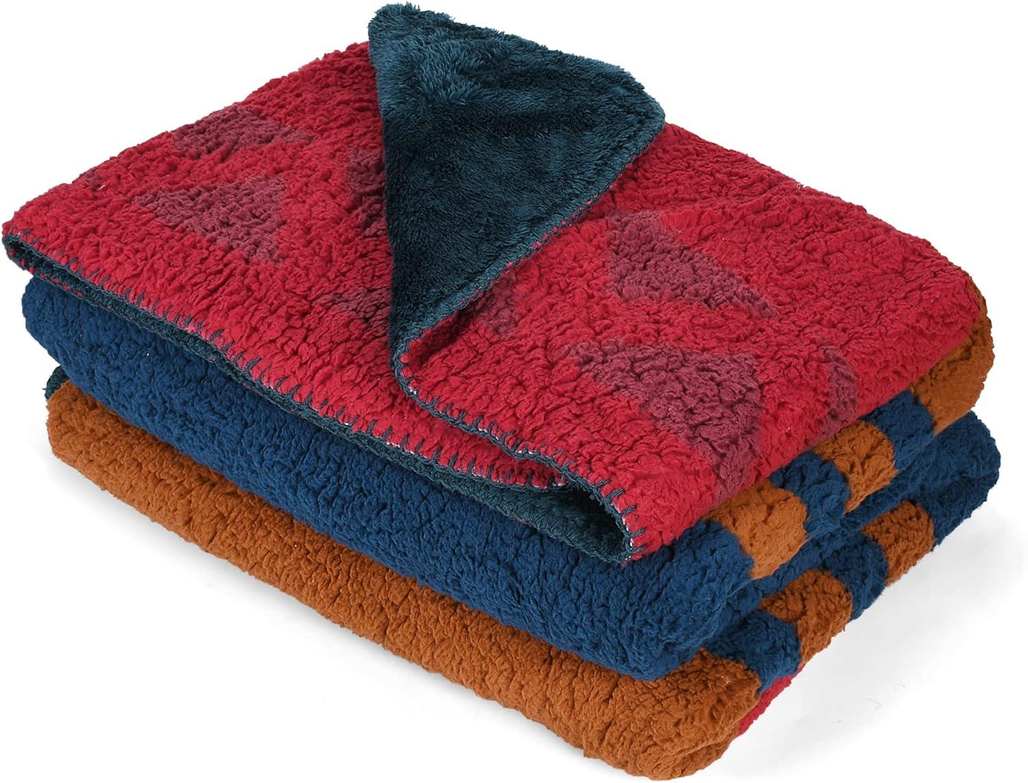 imageCatalonia Southwestern Tribal Print Blanket Soft Aztec Throw Sherpa Blanket Navajo Style Native Throw for Couch Sofa Bed Cozy Boho Blanket for Home Decor 50x60 inchesSouthwestern Stripe