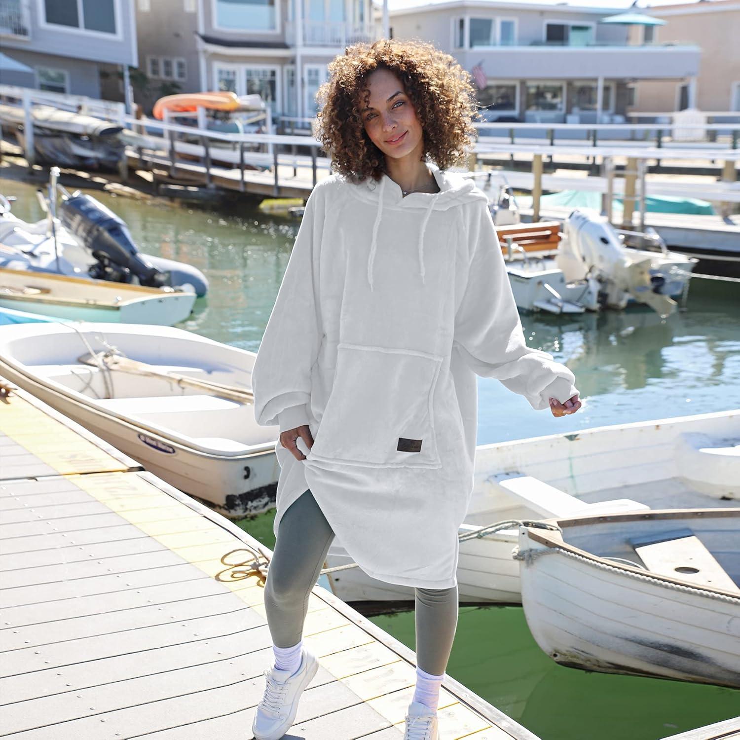 imageCatalonia Womens Plush Hoodie Sweatshirt Dress Casual Snuggly Wearable Blanket Pullover Sweater with Kangaroo Pocket Cozy and SoftDove Greyhoodie Dress