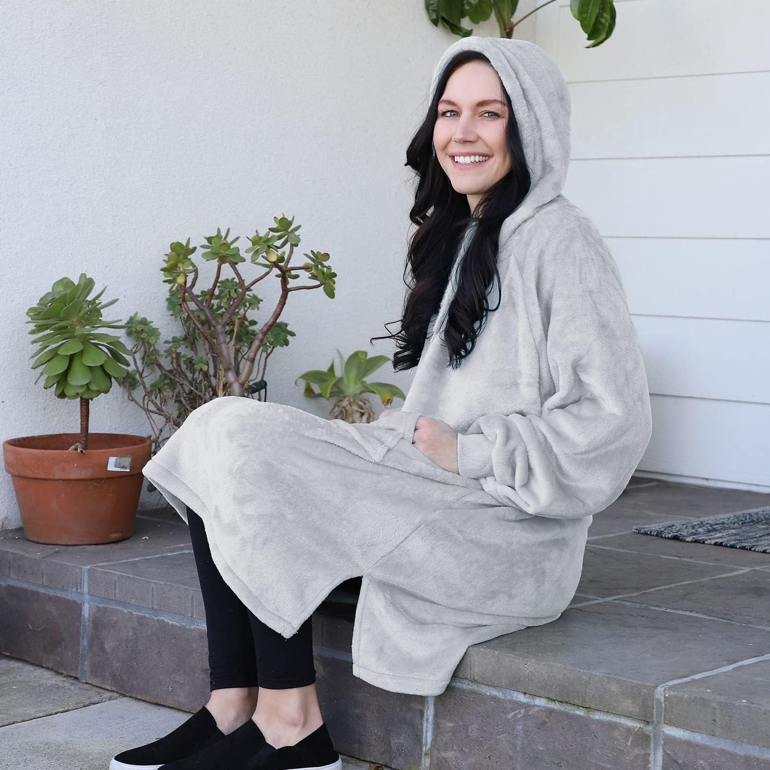 imageCatalonia Womens Plush Hoodie Sweatshirt Dress Casual Snuggly Wearable Blanket Pullover Sweater with Kangaroo Pocket Cozy and SoftDove Greyhoodie Dress