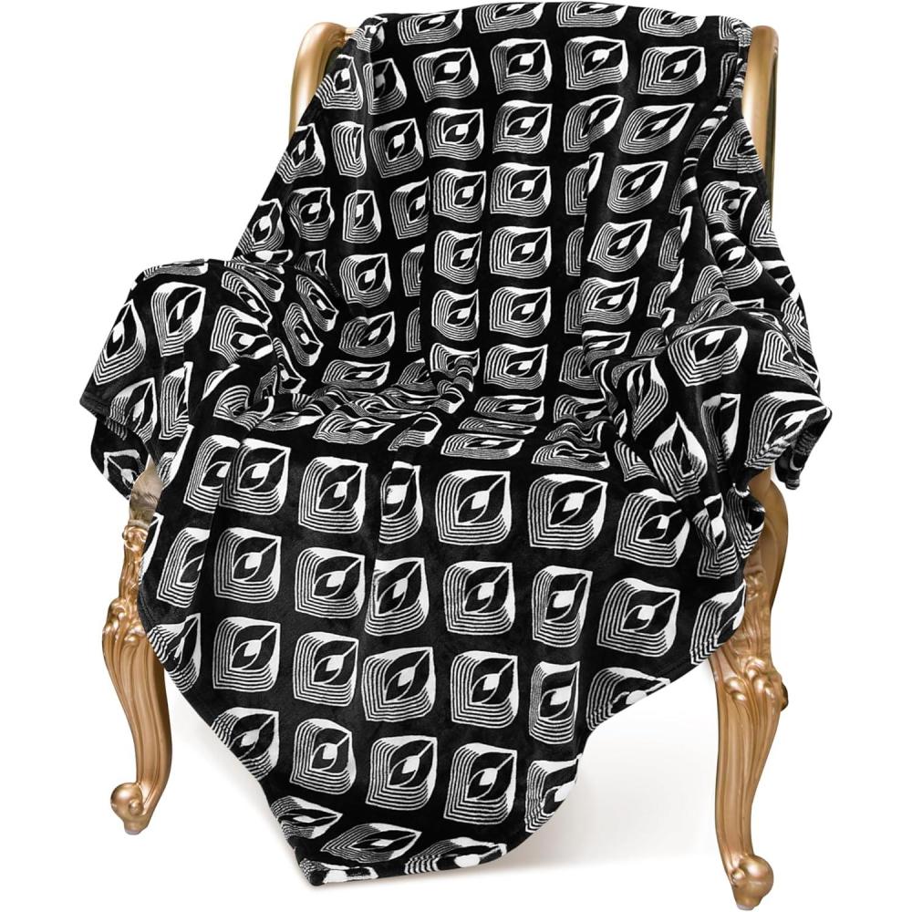 imageCatalonia Moroccan Lotus Black Throw Blanket for Couch Lightweight Soft Cozy All Seasons Lounging Blanket Retro Living Room Decor Blanket Valentines Day Gift 50x60 inchesLotus Black