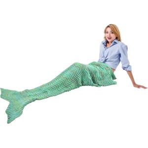 Catalonia Mermaid Tail Blanket with Anti-Slip Neck Strap(Green Knit)