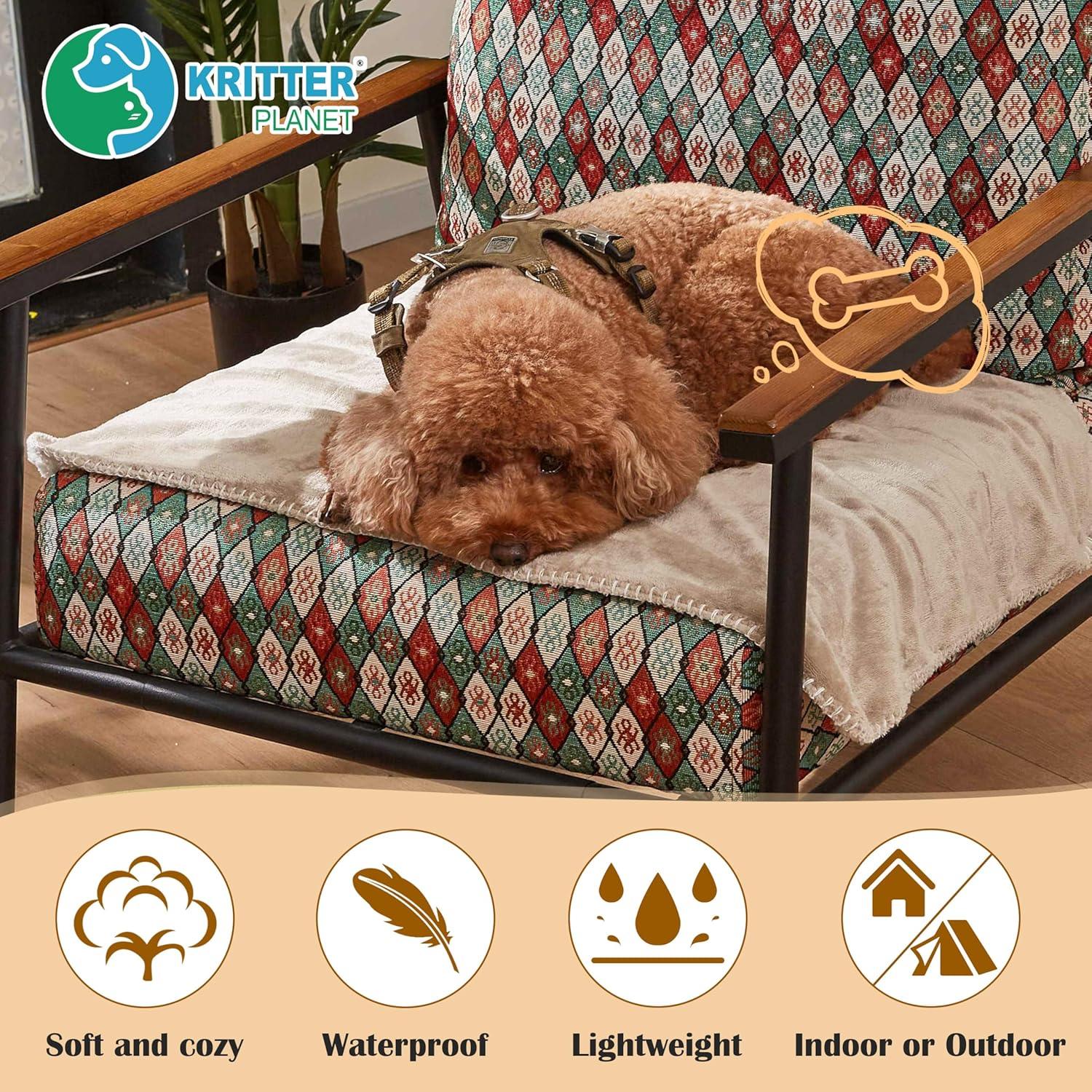 imageKritter Planet Waterproof Small Dog Blanket Soft Puppy BlanketWashable Furniture Protector Dog Blanket for CarReversible Sherpa Fleece Couch Cover for Small PetsTaupe