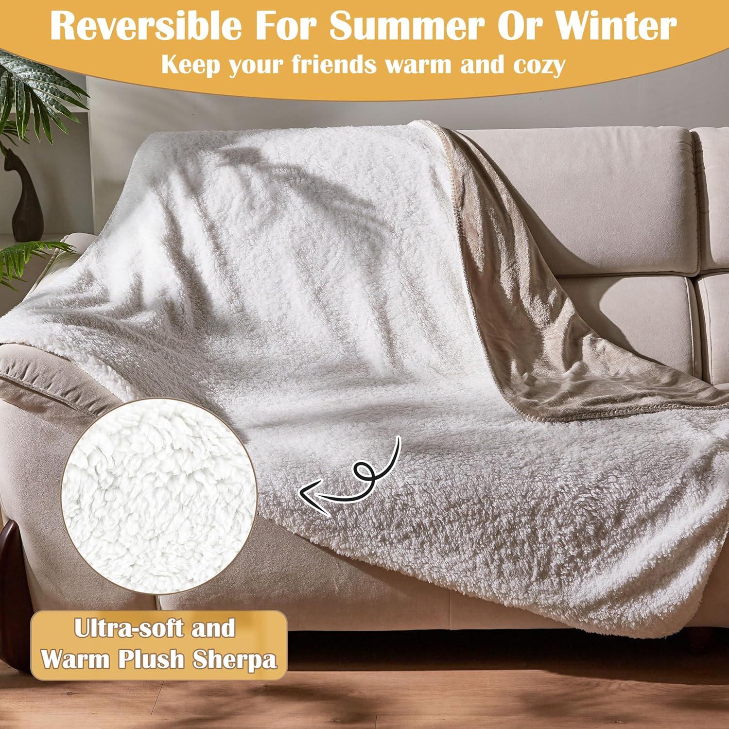 imageKritter Planet Waterproof Small Dog Blanket Soft Puppy BlanketWashable Furniture Protector Dog Blanket for CarReversible Sherpa Fleece Couch Cover for Small PetsTaupe