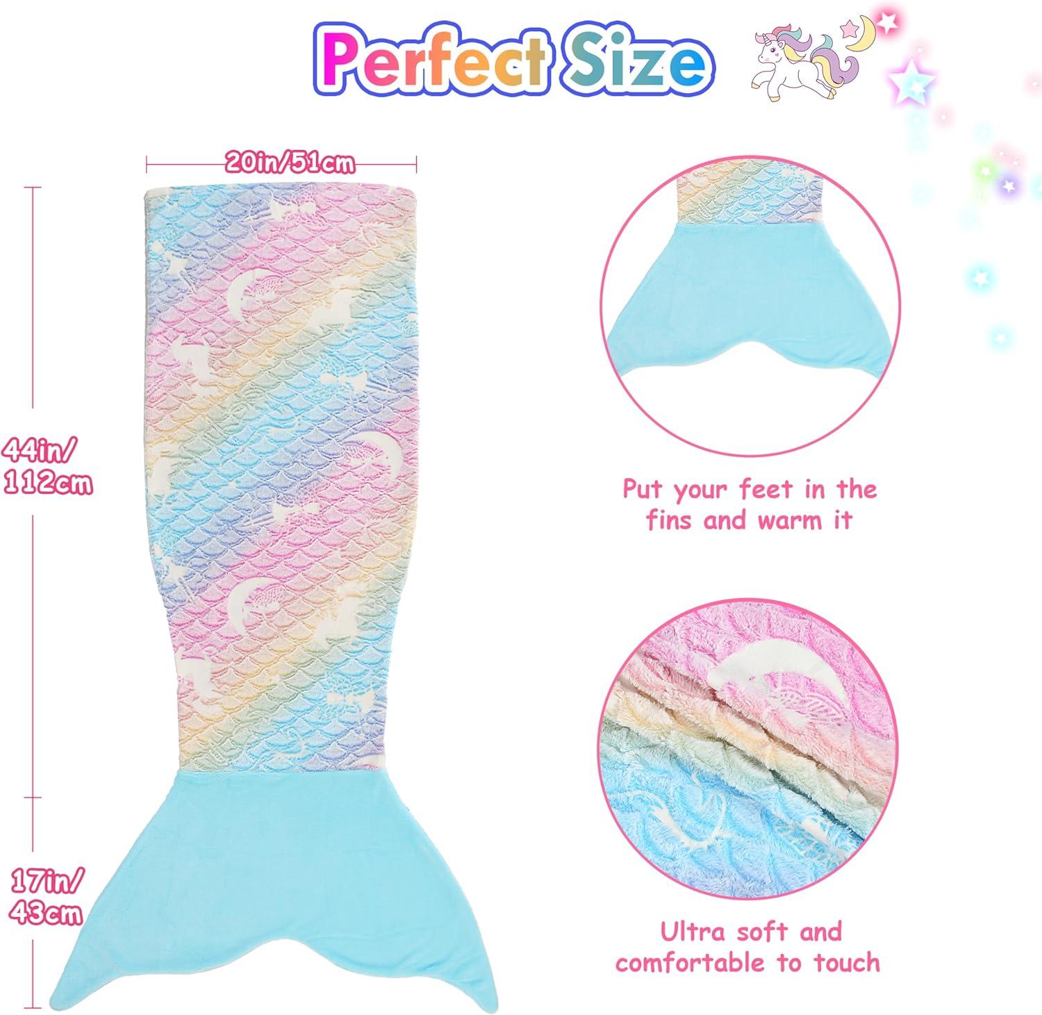 imageCatalonia Mermaid Tail Blanket and Girls Unicorn Glow in The Dark Blanket
