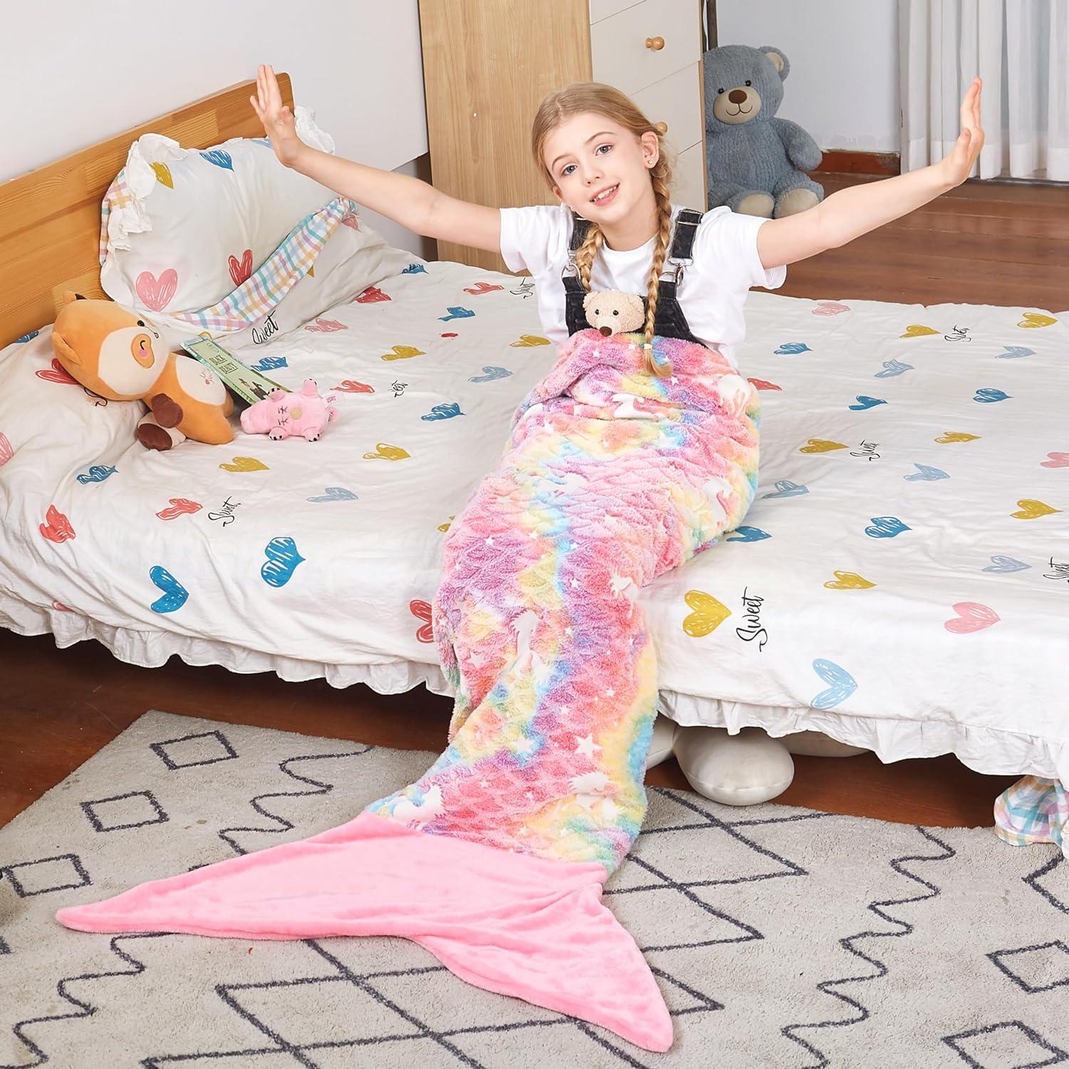 imageCatalonia Mermaid Tail Blanket for Girls and Girls Unicorn Glow in The Dark Blanket