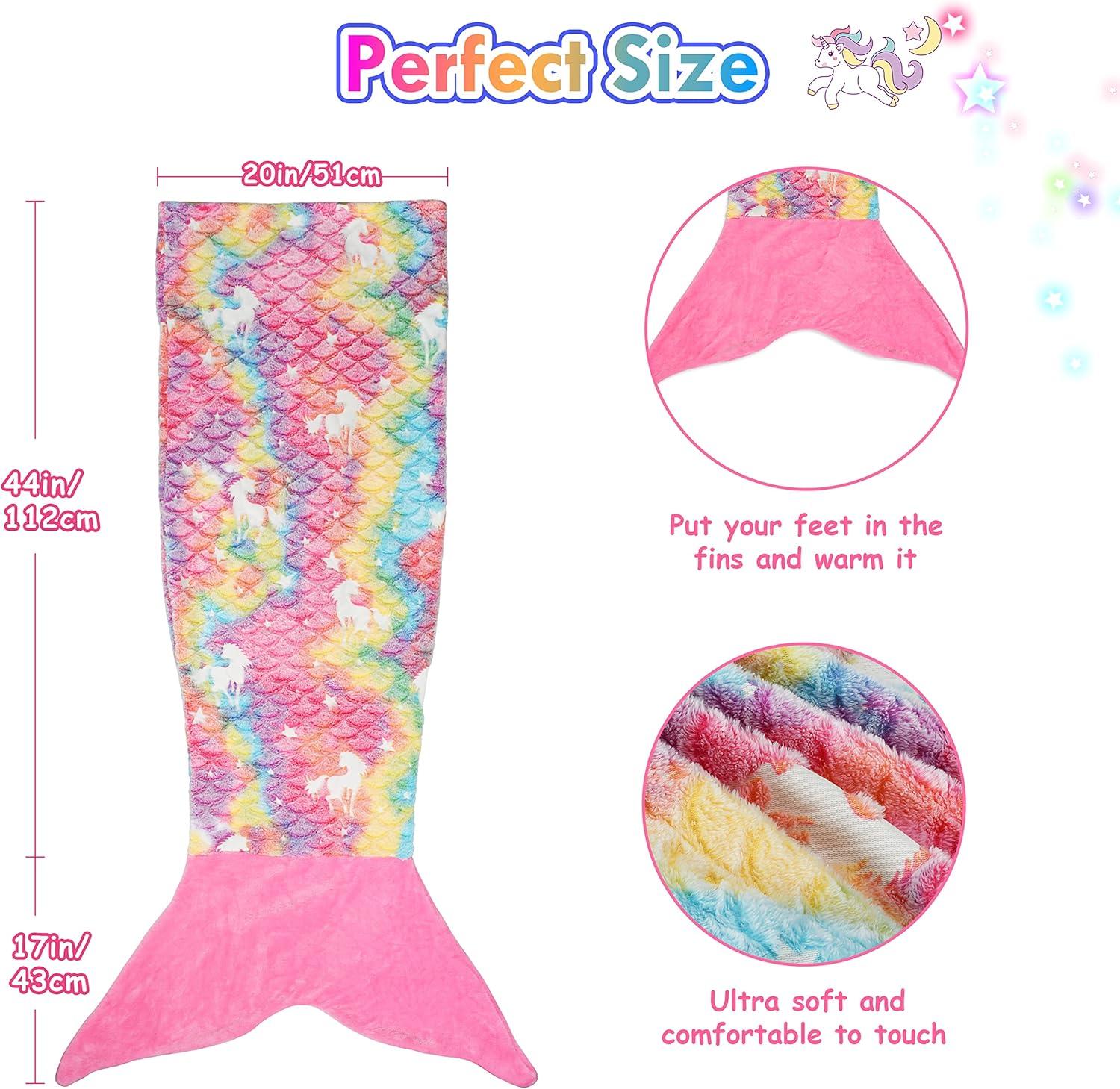 imageCatalonia Mermaid Tail Blanket for Girls and Girls Unicorn Glow in The Dark Blanket