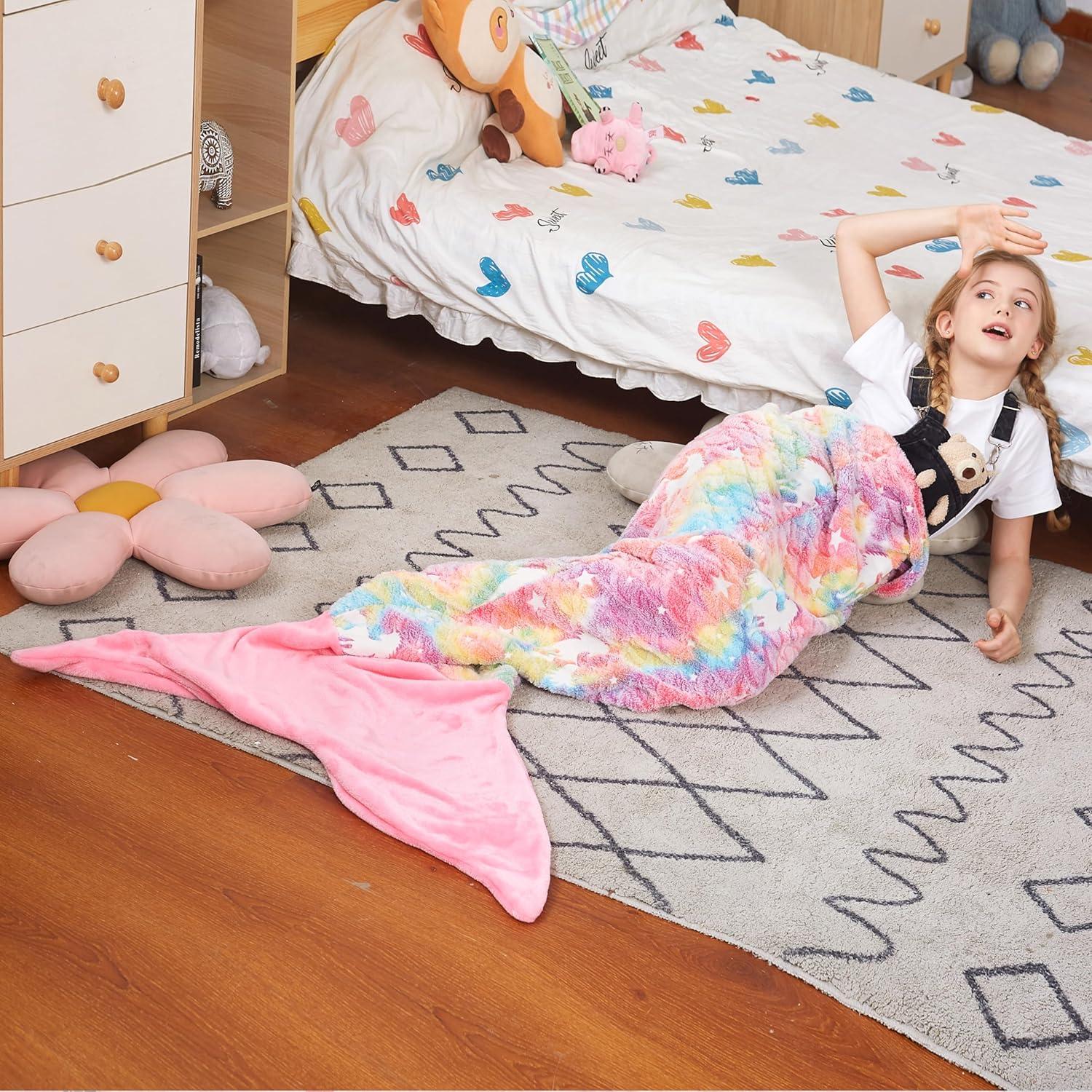 imageCatalonia Mermaid Tail Blanket for Girls and Girls Unicorn Glow in The Dark Blanket