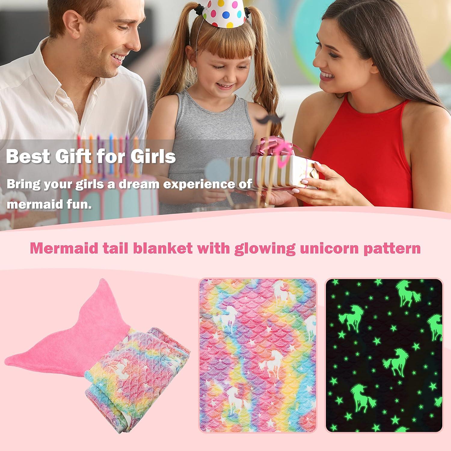 imageCatalonia Mermaid Tail Blanket for Girls and Girls Unicorn Glow in The Dark Blanket