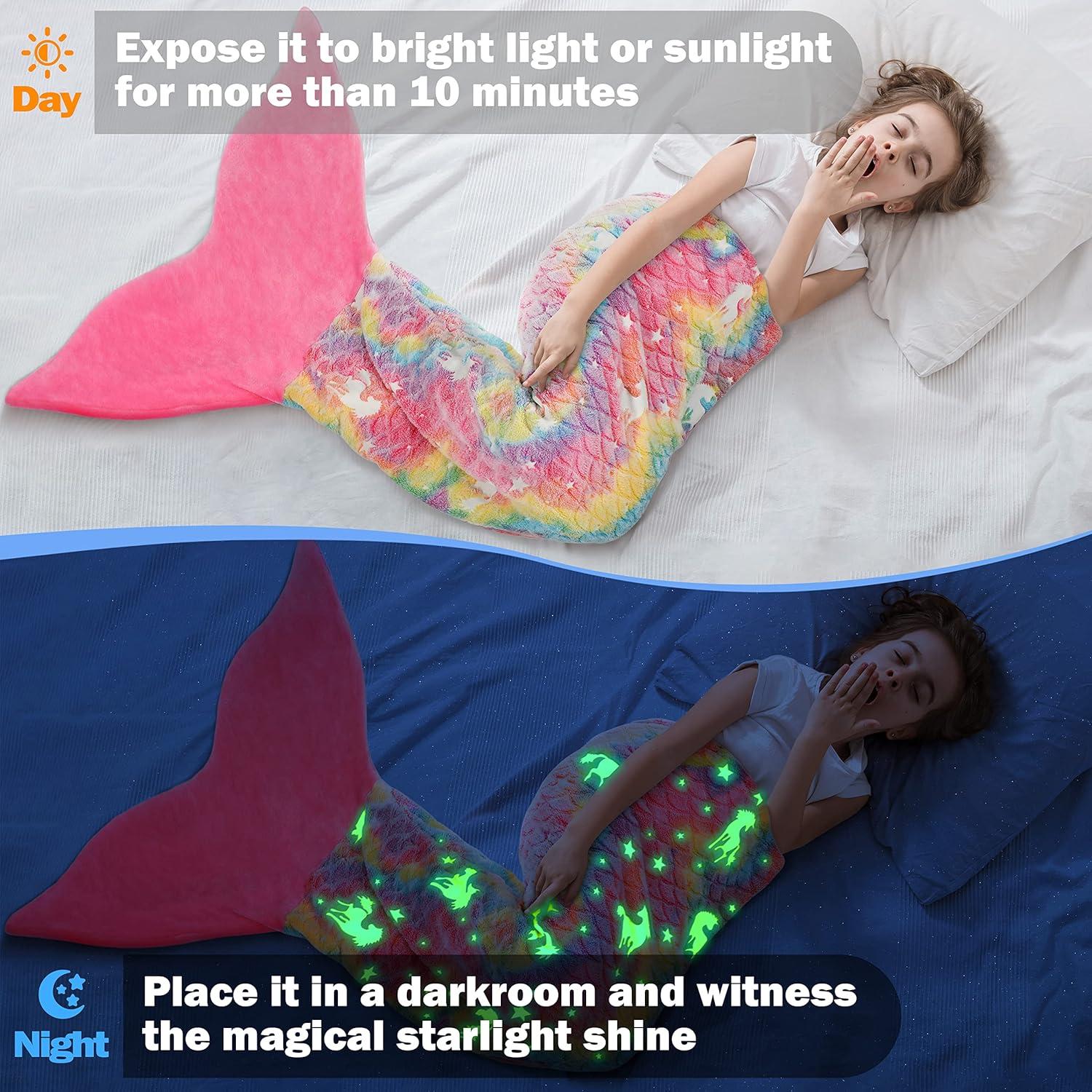 imageCatalonia Mermaid Tail Blanket for Girls and Girls Unicorn Glow in The Dark Blanket