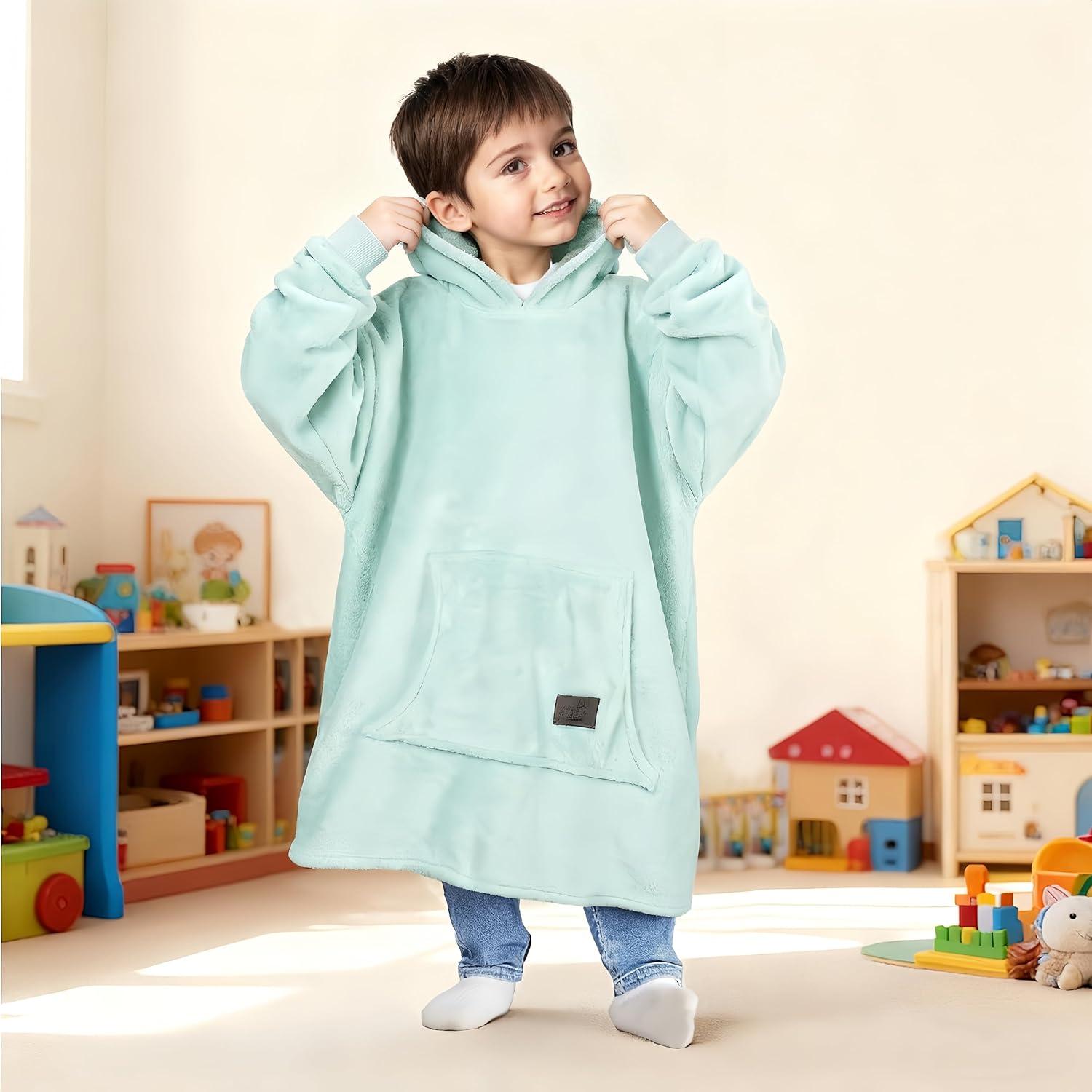 imageCatalonia Wearable Blanket Hoodie Kids Oversized Blanket Sweatshirt Hooded Blanket with Pocket amp Sleeves for Boys and GirlsAqua