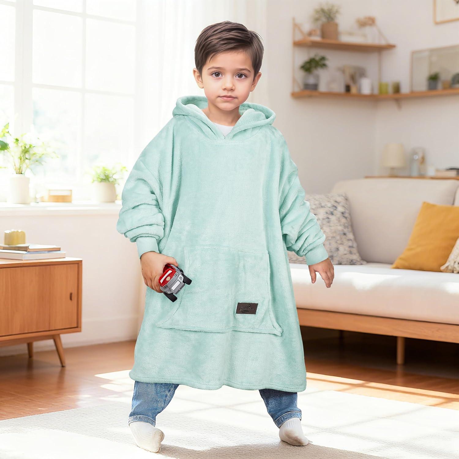 imageCatalonia Wearable Blanket Hoodie Kids Oversized Blanket Sweatshirt Hooded Blanket with Pocket amp Sleeves for Boys and GirlsAqua
