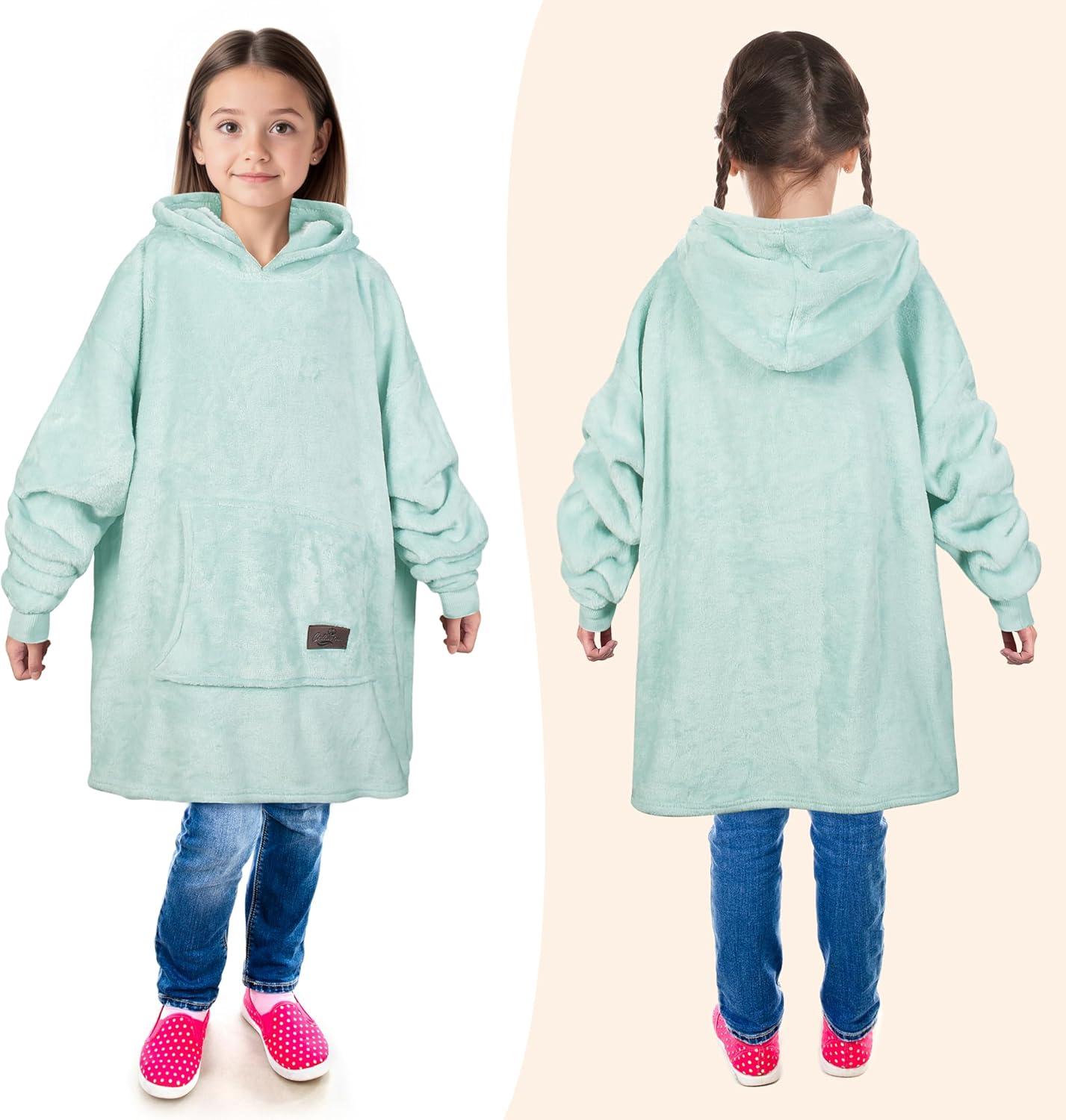 imageCatalonia Wearable Blanket Hoodie Kids Oversized Blanket Sweatshirt Hooded Blanket with Pocket amp Sleeves for Boys and GirlsAqua