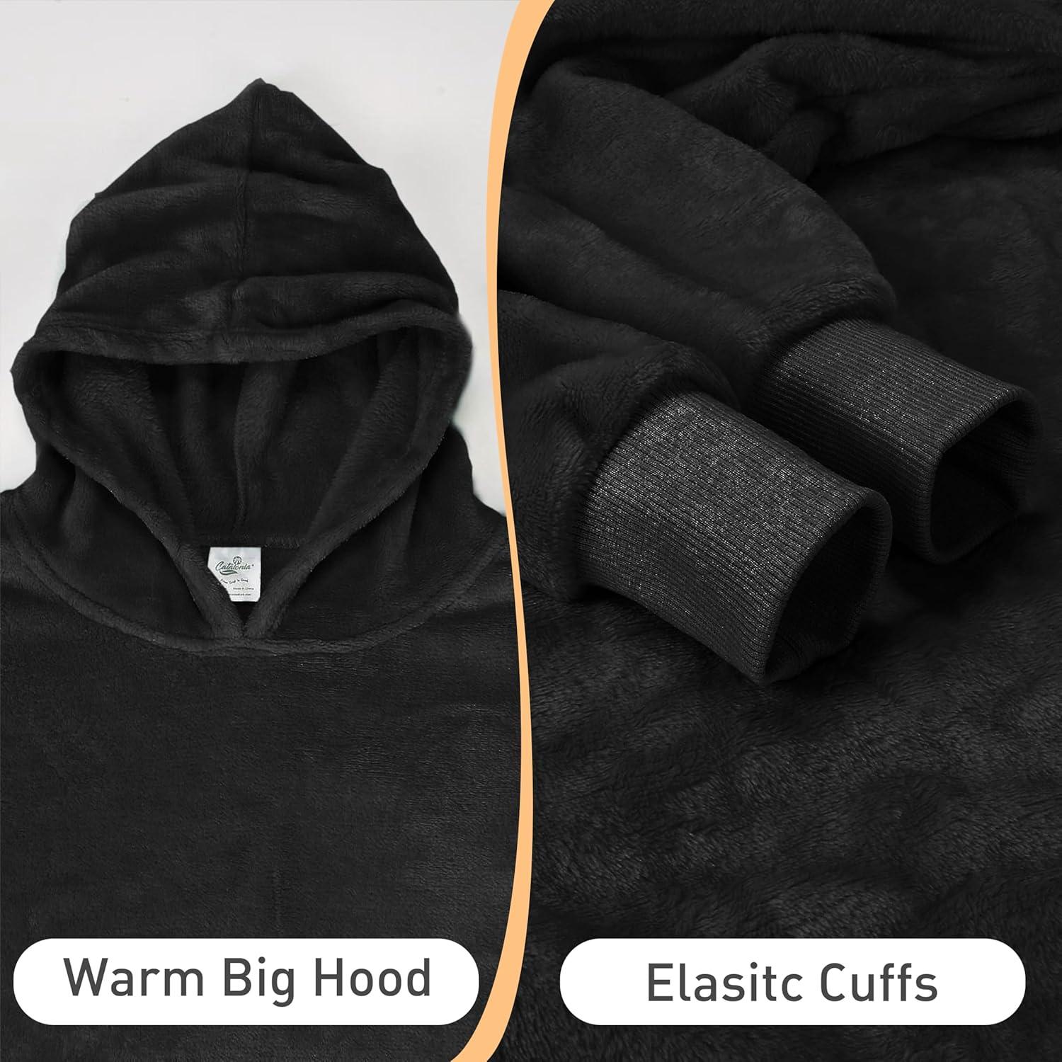 imageCatalonia Wearable Blanket Hoodie Kids Oversized Blanket Sweatshirt Hooded Blanket with Pocket amp Sleeves for Boys and GirlsBlack