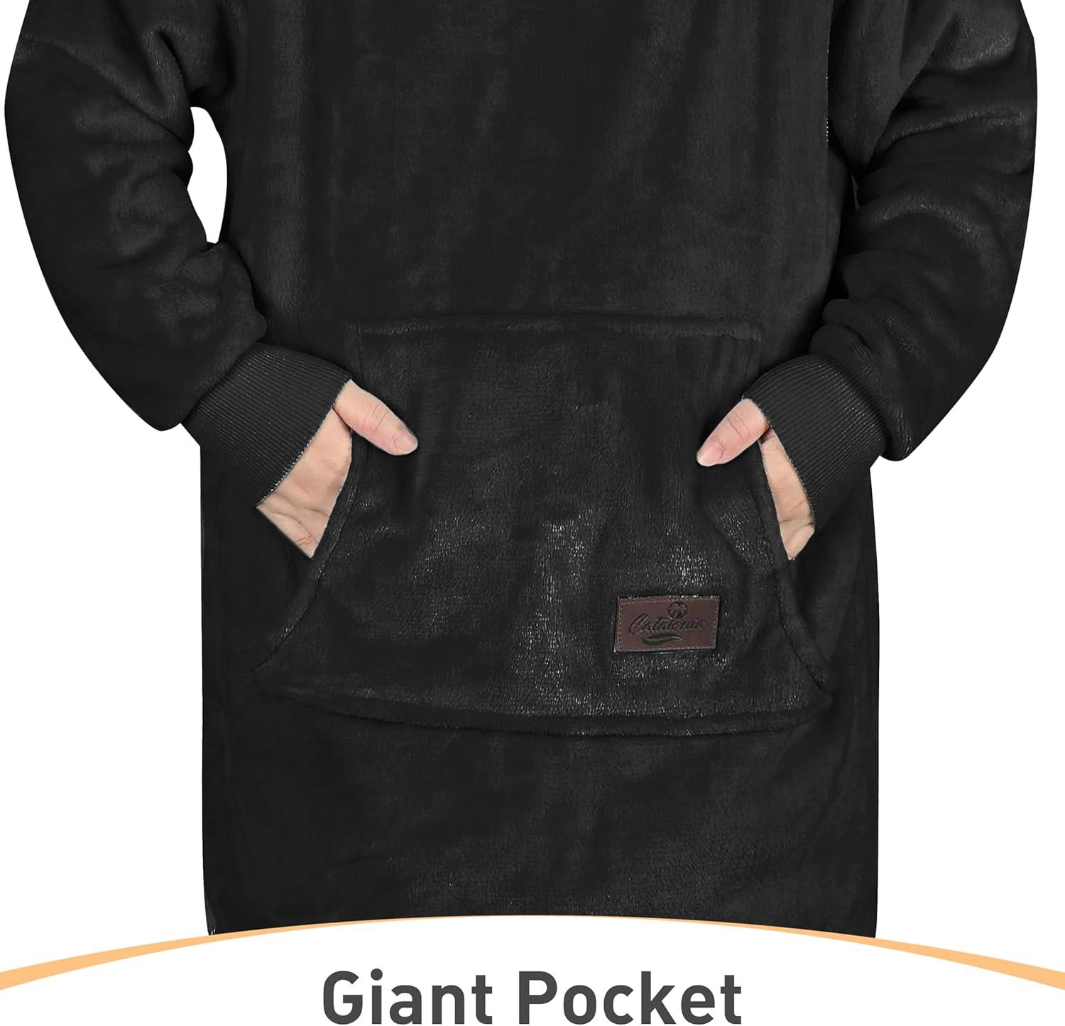 imageCatalonia Wearable Blanket Hoodie Kids Oversized Blanket Sweatshirt Hooded Blanket with Pocket amp Sleeves for Boys and GirlsBlack