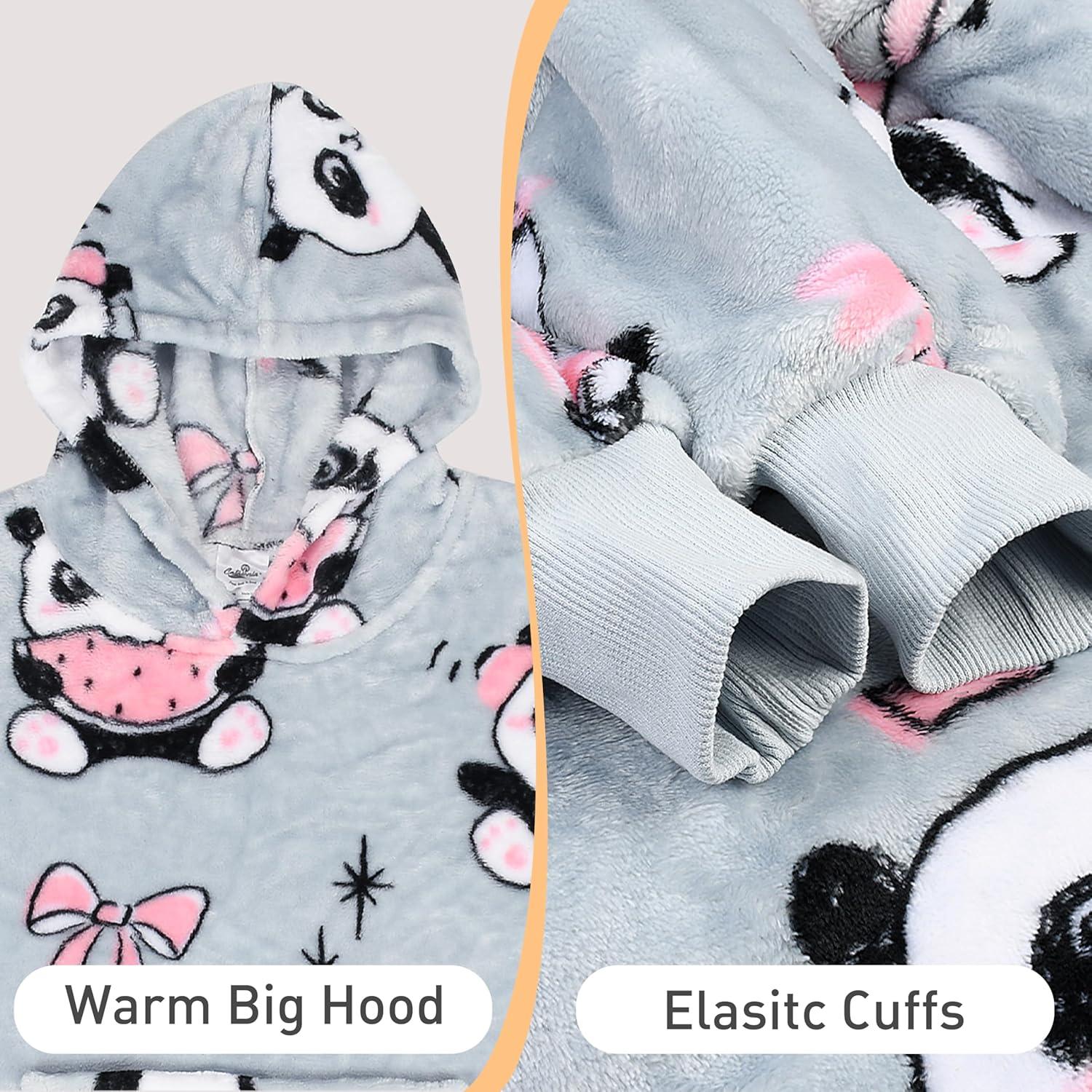 imageCatalonia Wearable Blanket Hoodie Kids Oversized Blanket Sweatshirt Hooded Blanket with Pocket amp Sleeves for Boys and GirlsGirlpanda Gray