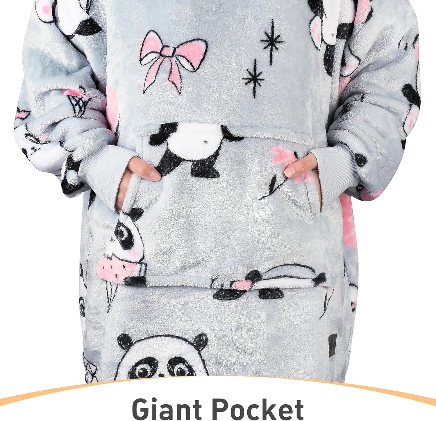 imageCatalonia Wearable Blanket Hoodie Kids Oversized Blanket Sweatshirt Hooded Blanket with Pocket amp Sleeves for Boys and GirlsGirlpanda Gray