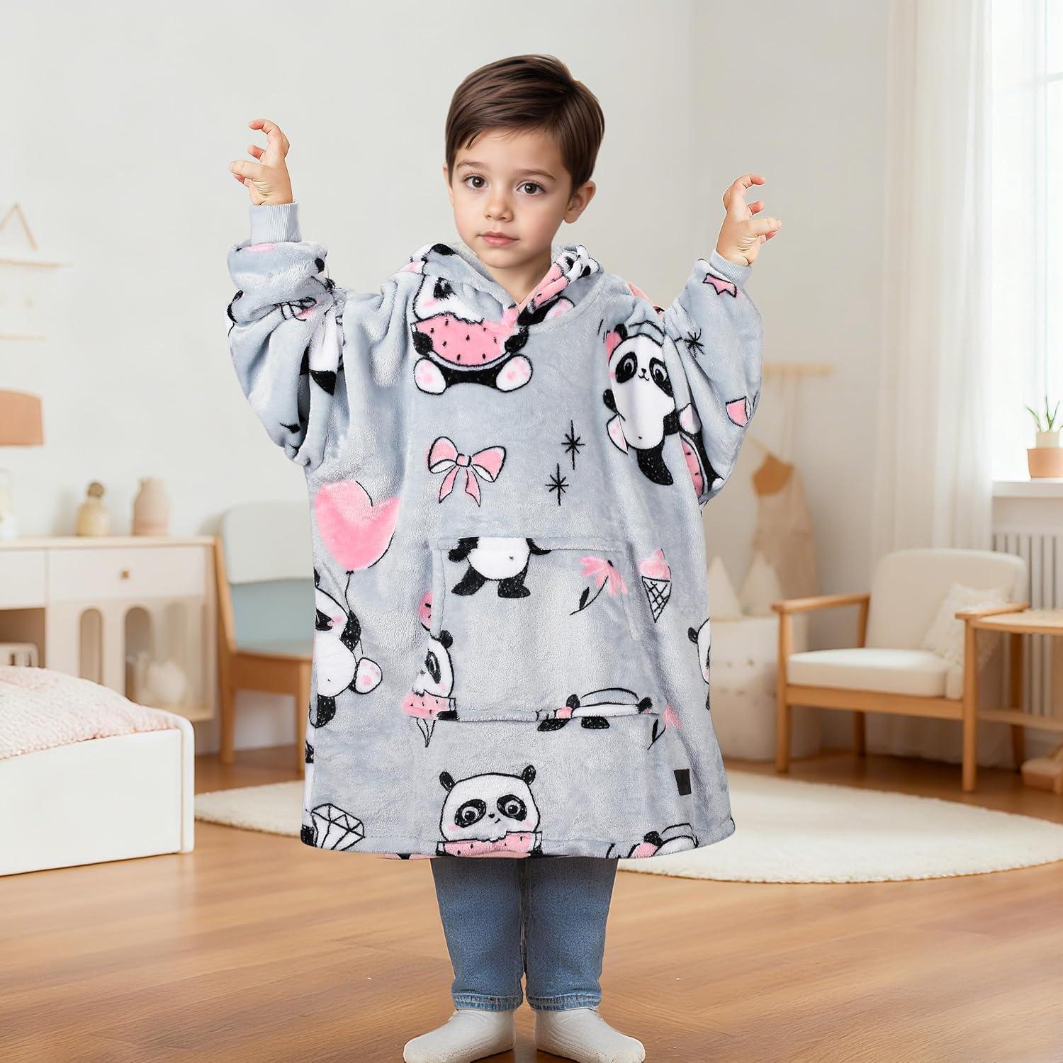 imageCatalonia Wearable Blanket Hoodie Kids Oversized Blanket Sweatshirt Hooded Blanket with Pocket amp Sleeves for Boys and GirlsGirlpanda Gray