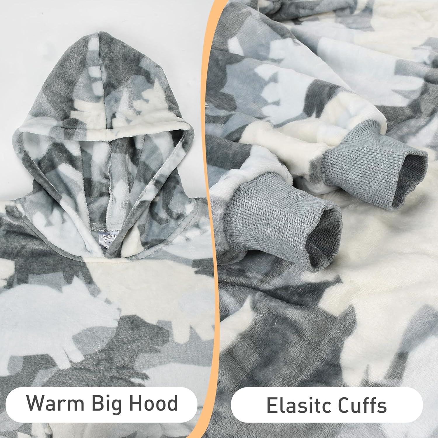 imageCatalonia Wearable Blanket Hoodie Kids Oversized Blanket Sweatshirt Hooded Blanket with Pocket amp Sleeves for Boys and GirlsGray Dinosaur