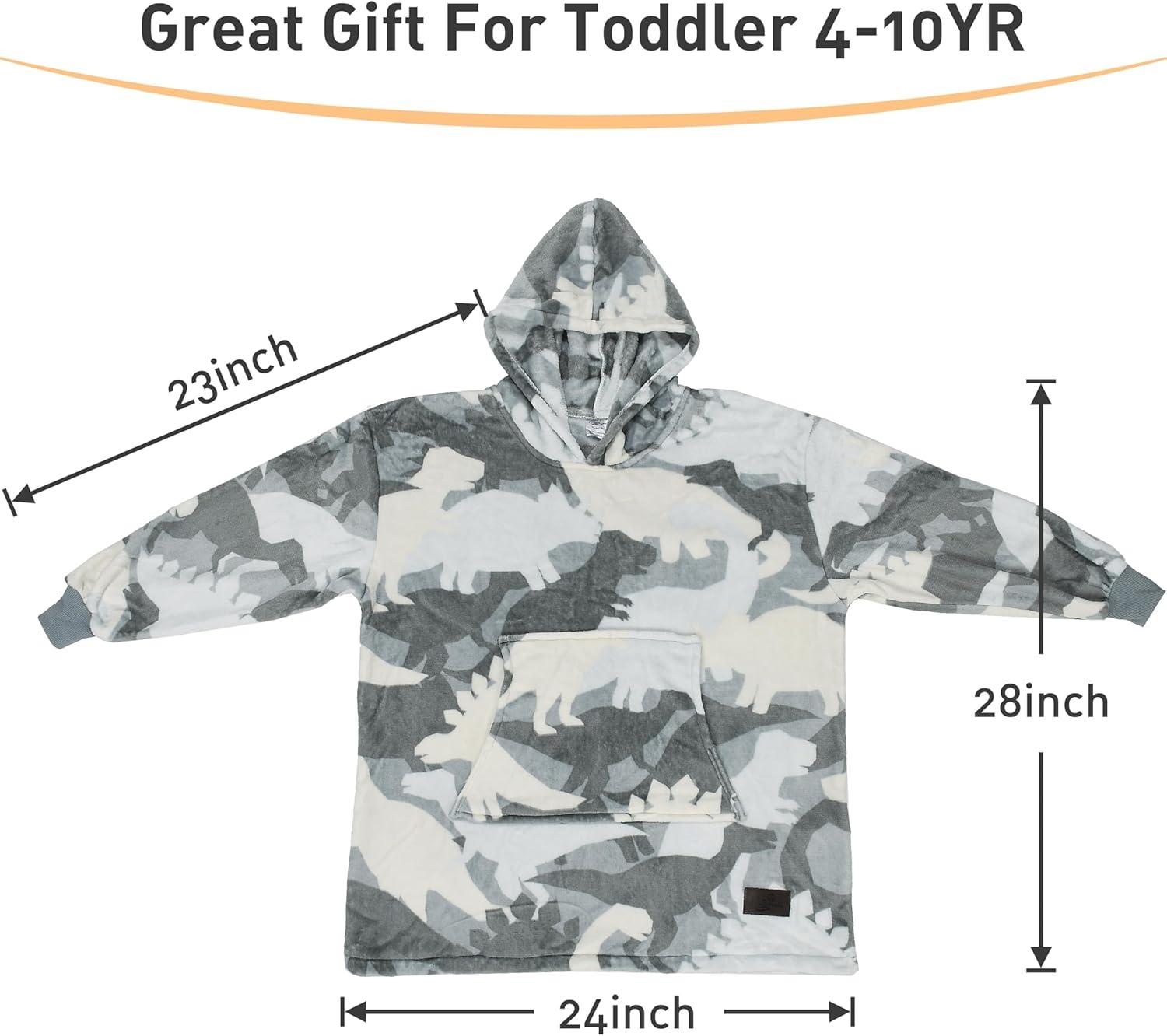 imageCatalonia Wearable Blanket Hoodie Kids Oversized Blanket Sweatshirt Hooded Blanket with Pocket amp Sleeves for Boys and GirlsGray Dinosaur