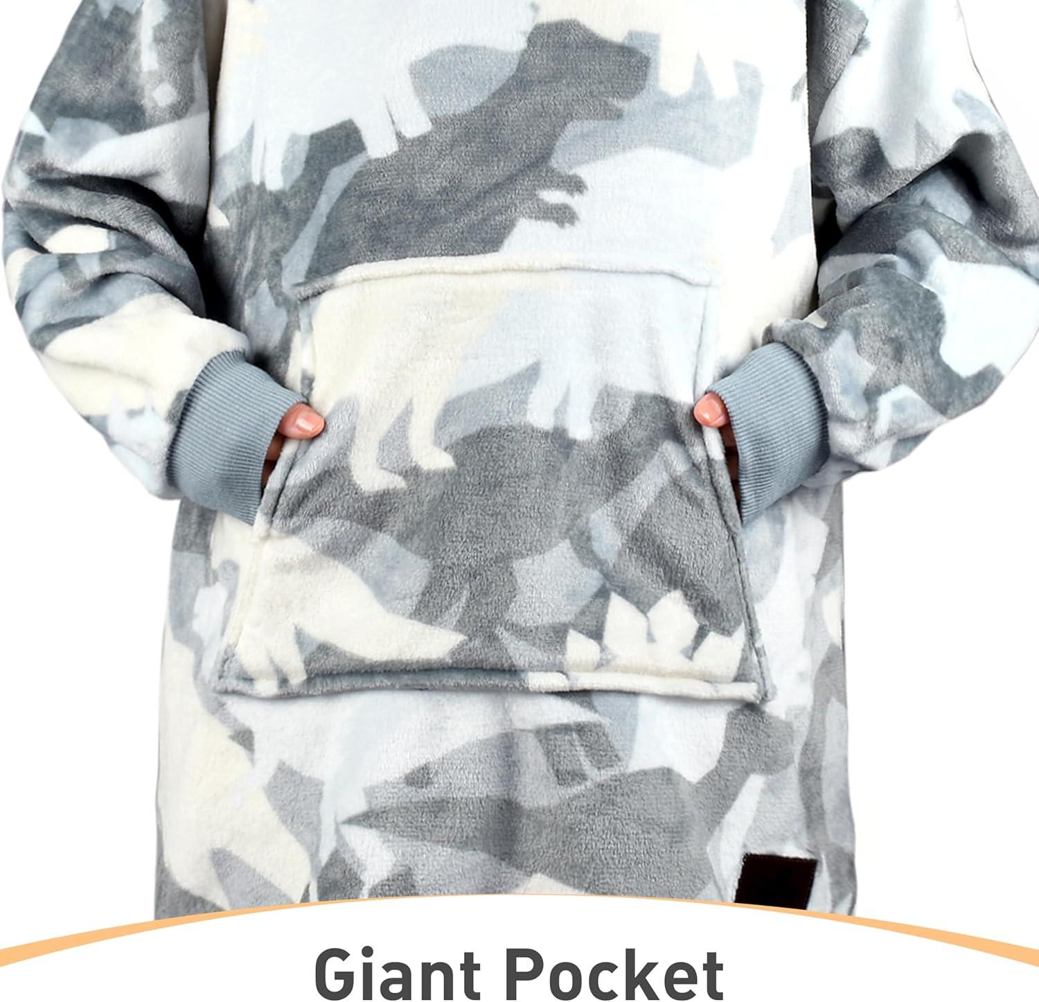 imageCatalonia Wearable Blanket Hoodie Kids Oversized Blanket Sweatshirt Hooded Blanket with Pocket amp Sleeves for Boys and GirlsGray Dinosaur