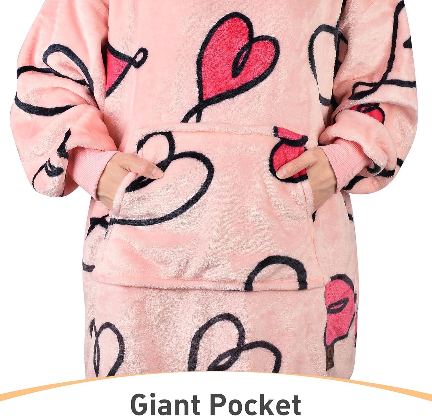 imageCatalonia Wearable Blanket Hoodie Kids Oversized Blanket Sweatshirt Hooded Blanket with Pocket amp Sleeves for Boys and GirlsLoveart Pink