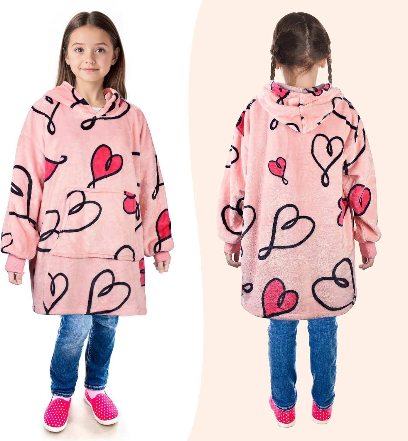 imageCatalonia Wearable Blanket Hoodie Kids Oversized Blanket Sweatshirt Hooded Blanket with Pocket amp Sleeves for Boys and GirlsLoveart Pink