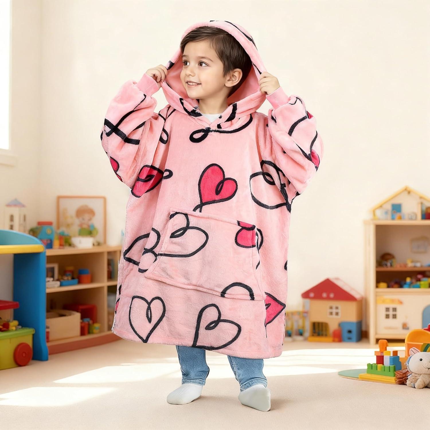 imageCatalonia Wearable Blanket Hoodie Kids Oversized Blanket Sweatshirt Hooded Blanket with Pocket amp Sleeves for Boys and GirlsLoveart Pink