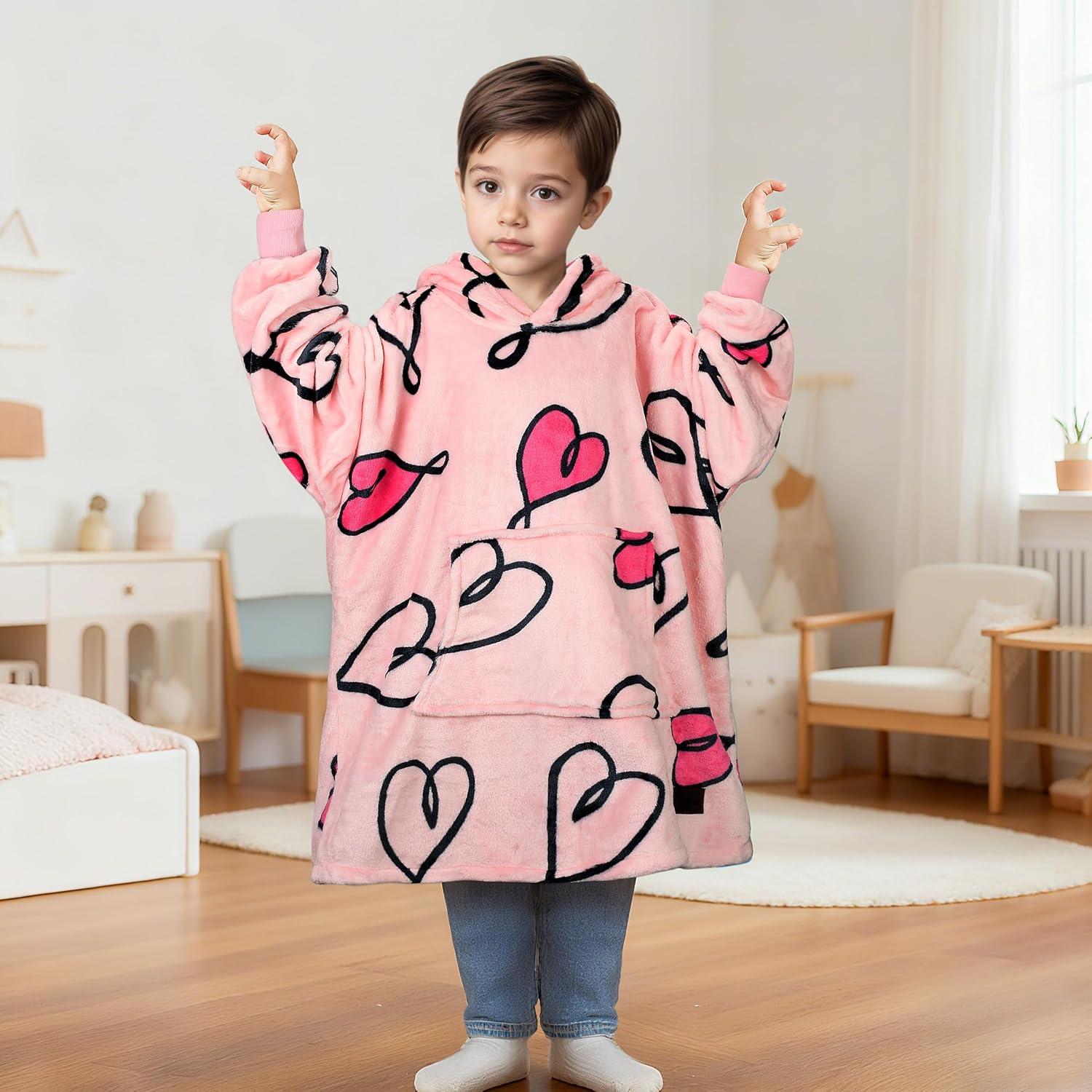 imageCatalonia Wearable Blanket Hoodie Kids Oversized Blanket Sweatshirt Hooded Blanket with Pocket amp Sleeves for Boys and GirlsLoveart Pink