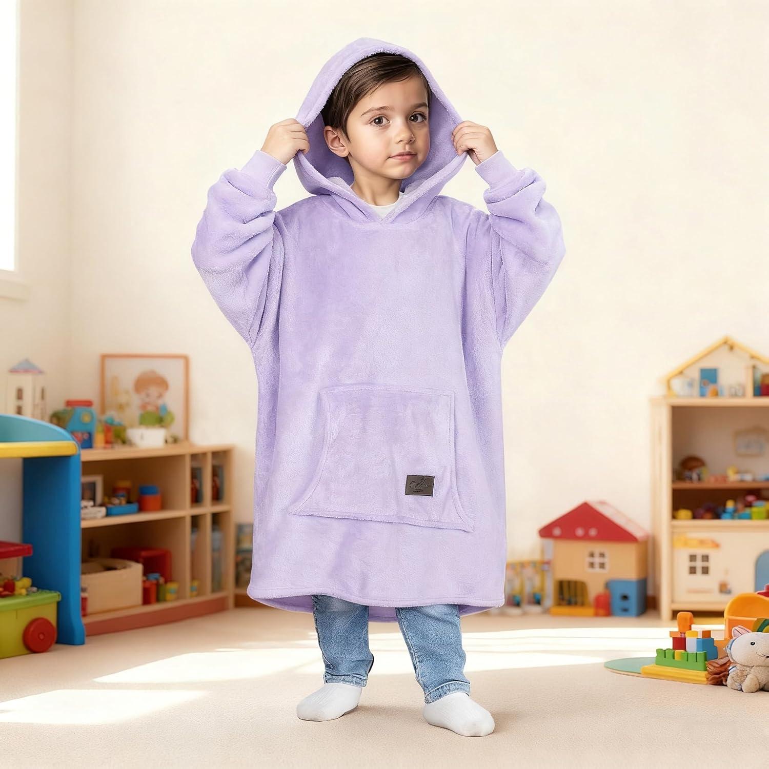 imageCatalonia Wearable Blanket Hoodie Kids Oversized Blanket Sweatshirt Hooded Blanket with Pocket amp Sleeves for Boys and GirlsPurple