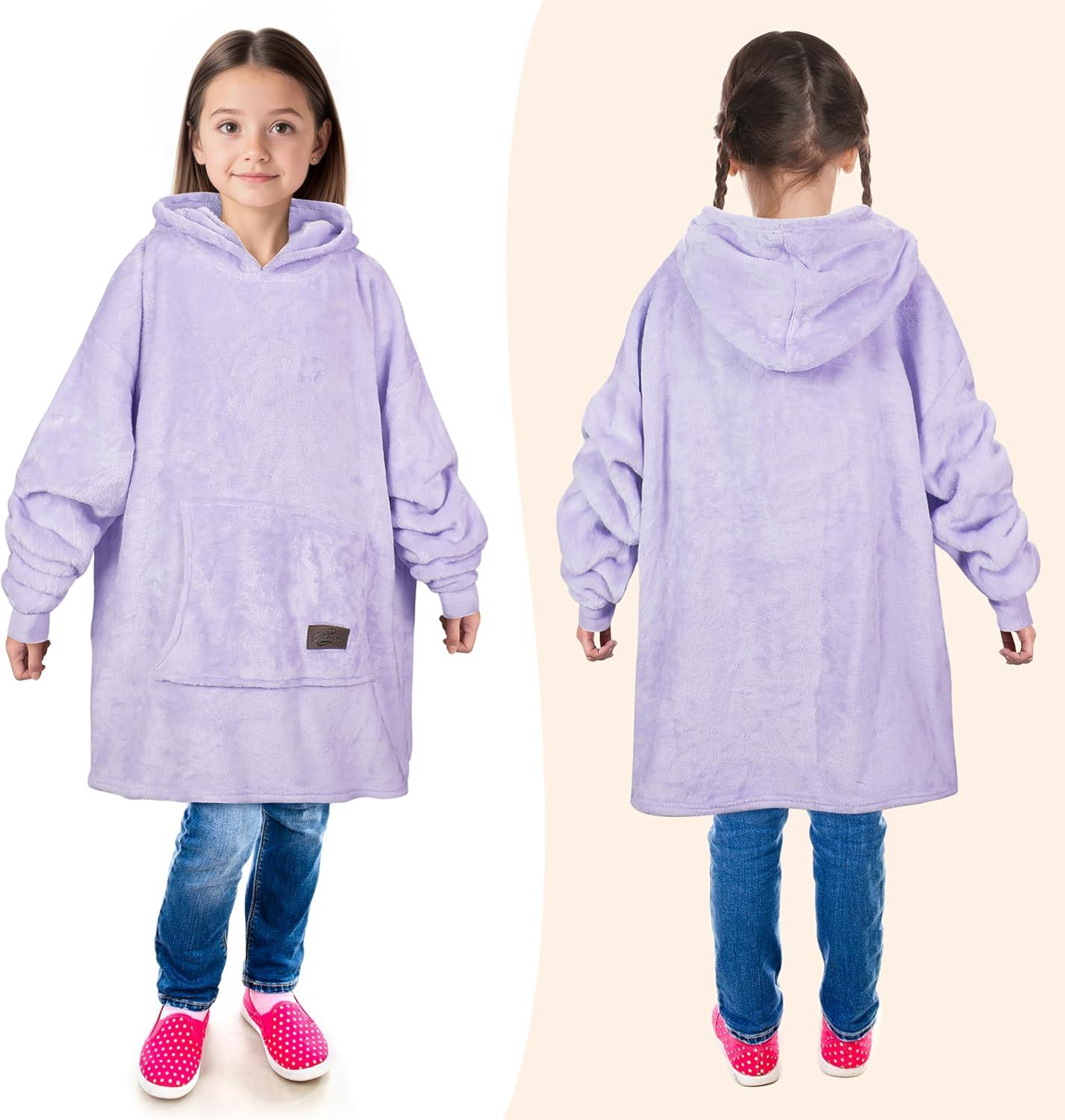imageCatalonia Wearable Blanket Hoodie Kids Oversized Blanket Sweatshirt Hooded Blanket with Pocket amp Sleeves for Boys and GirlsPurple