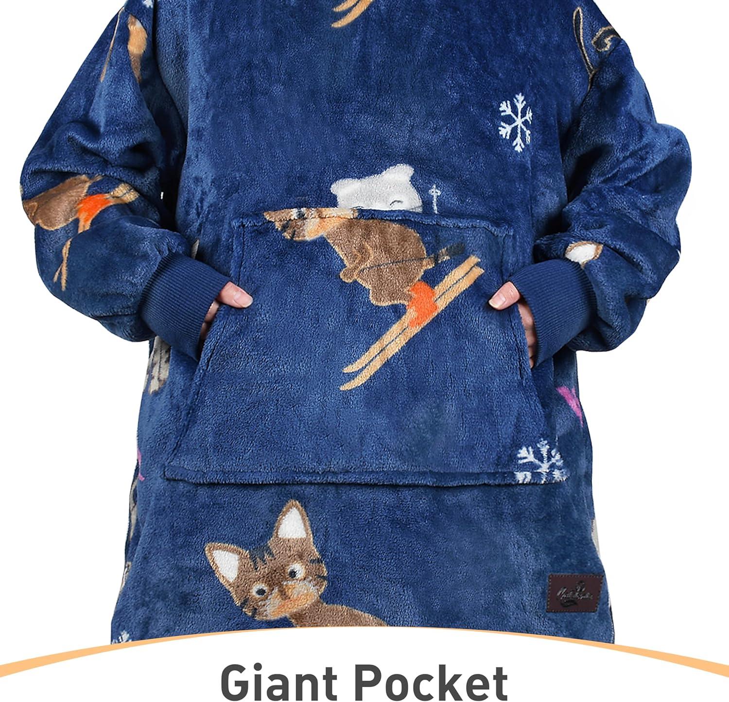 imageCatalonia Wearable Blanket Hoodie Kids Oversized Blanket Sweatshirt Hooded Blanket with Pocket amp Sleeves for Boys and GirlsSkicat Blue