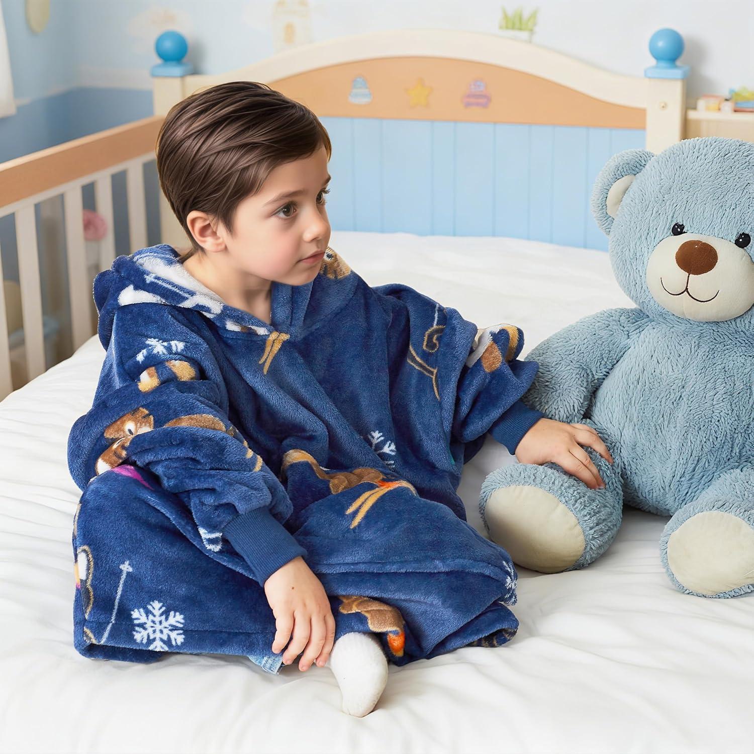 imageCatalonia Wearable Blanket Hoodie Kids Oversized Blanket Sweatshirt Hooded Blanket with Pocket amp Sleeves for Boys and GirlsSkicat Blue