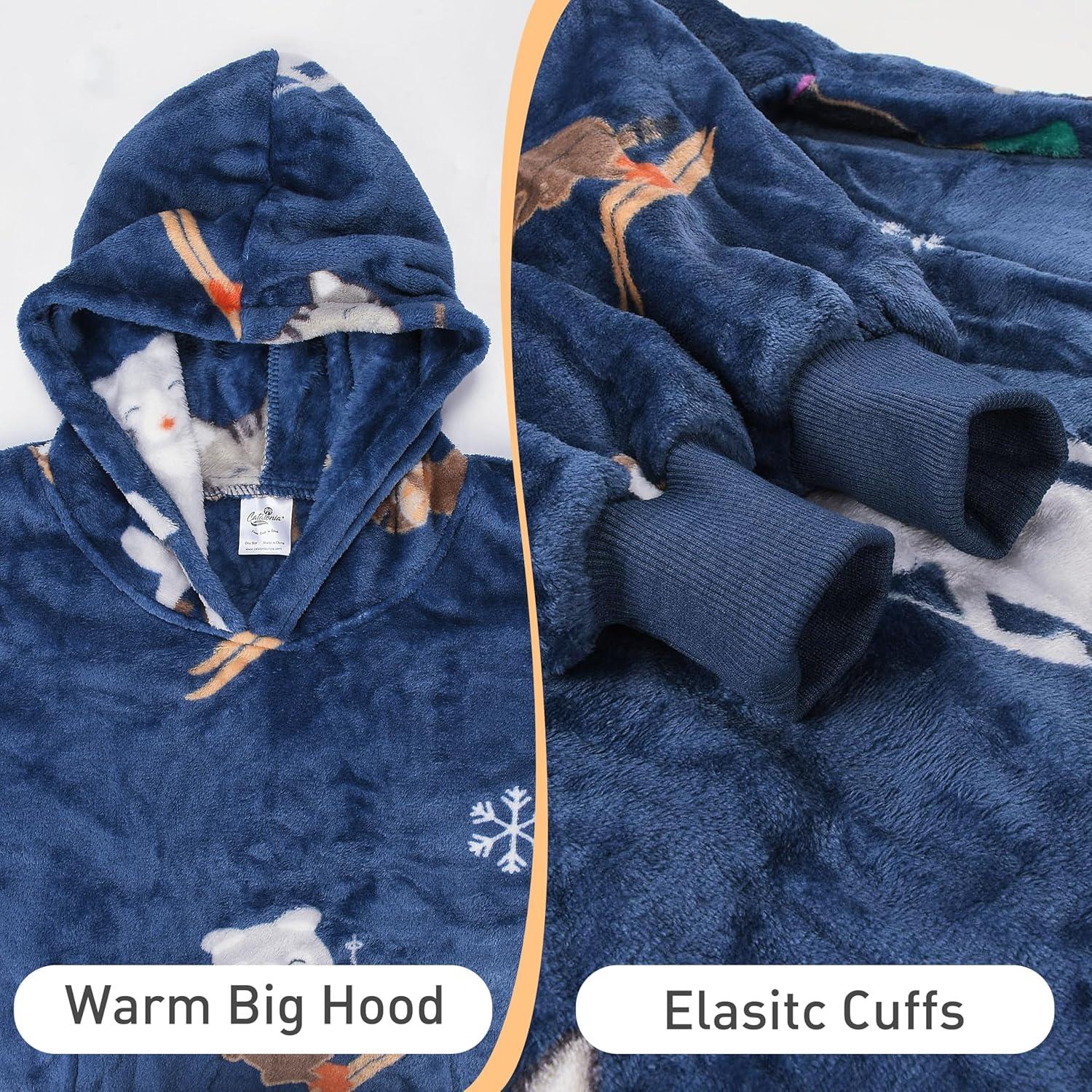 imageCatalonia Wearable Blanket Hoodie Kids Oversized Blanket Sweatshirt Hooded Blanket with Pocket amp Sleeves for Boys and GirlsSkicat Blue