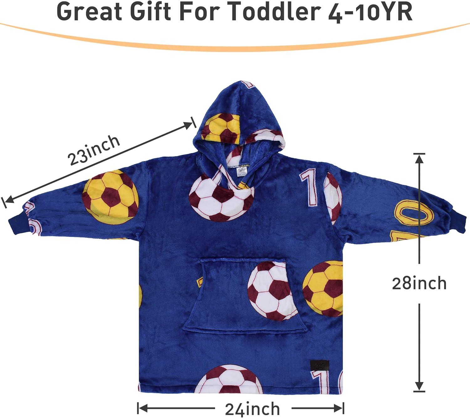 imageCatalonia Wearable Blanket Hoodie Kids Oversized Blanket Sweatshirt Hooded Blanket with Pocket amp Sleeves for Boys and GirlsSoccerteam Dark Blue