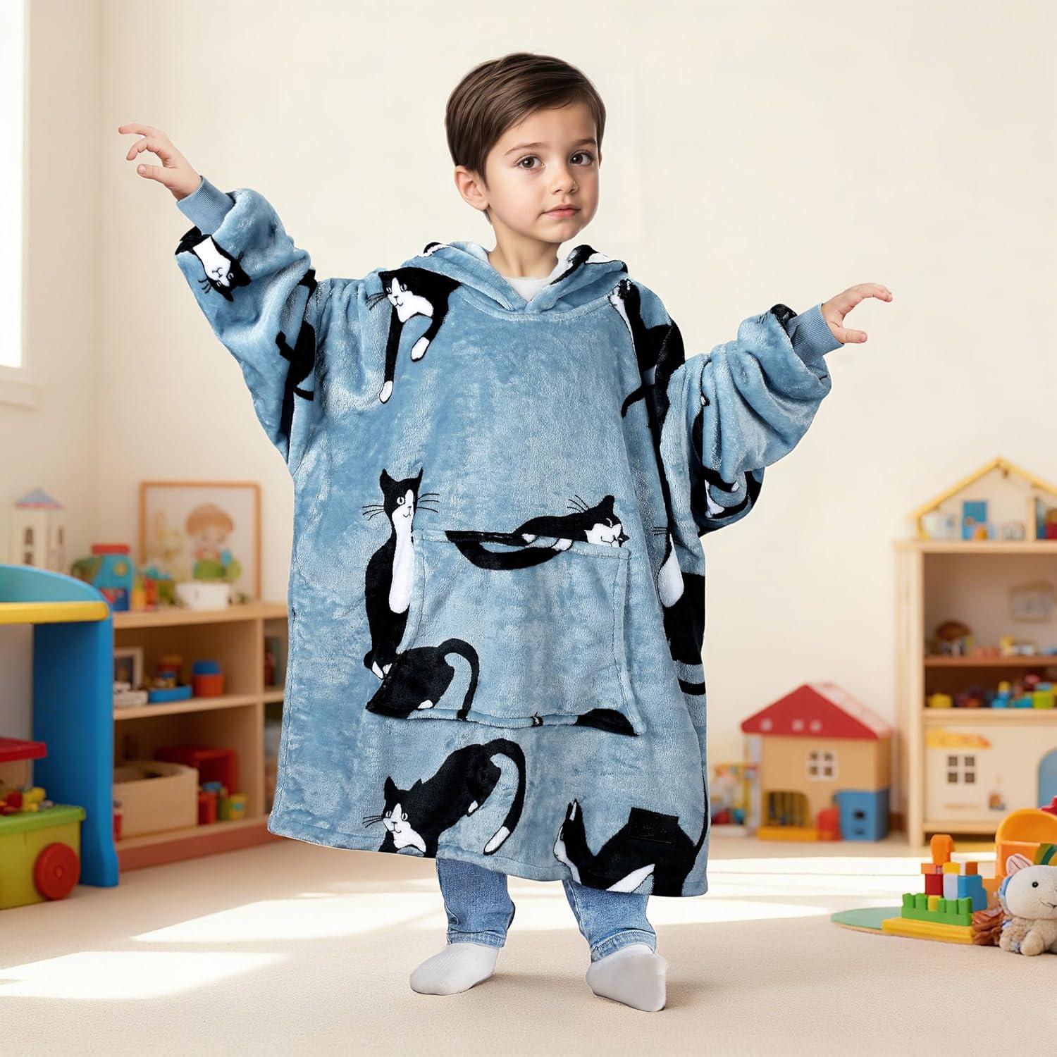 imageCatalonia Wearable Blanket Hoodie Kids Oversized Blanket Sweatshirt Hooded Blanket with Pocket amp Sleeves for Boys and GirlsWondercat Gray