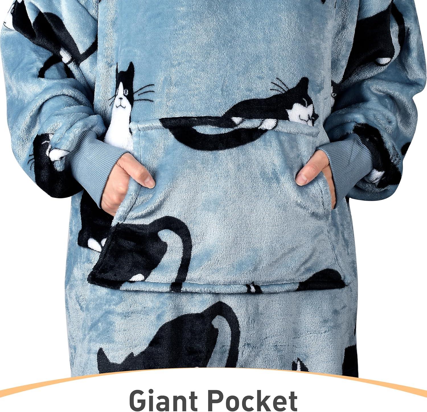 imageCatalonia Wearable Blanket Hoodie Kids Oversized Blanket Sweatshirt Hooded Blanket with Pocket amp Sleeves for Boys and GirlsWondercat Gray