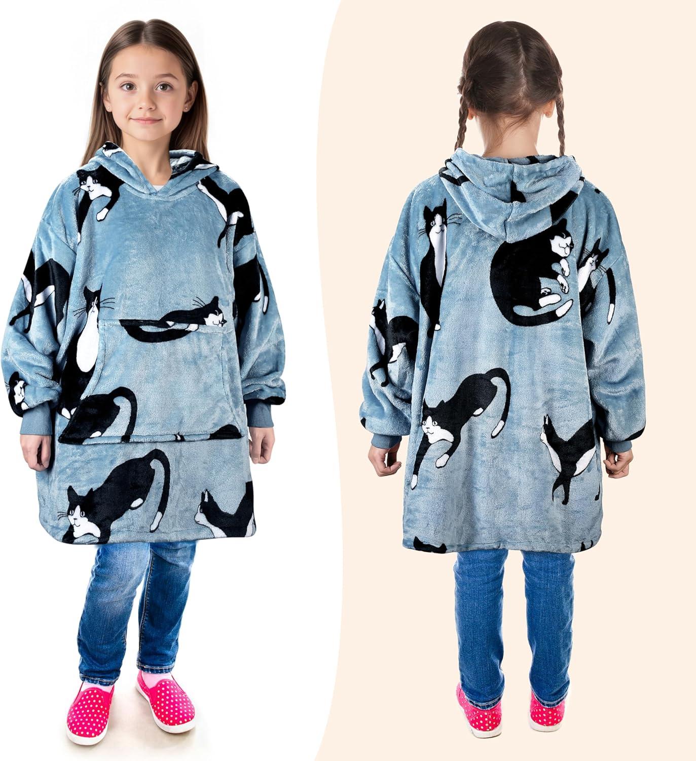 imageCatalonia Wearable Blanket Hoodie Kids Oversized Blanket Sweatshirt Hooded Blanket with Pocket amp Sleeves for Boys and GirlsWondercat Gray