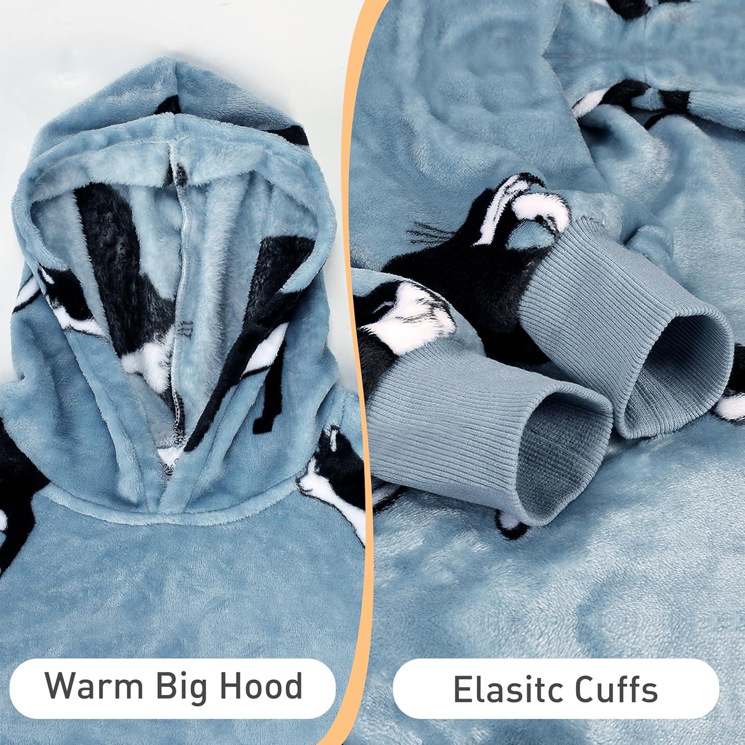 imageCatalonia Wearable Blanket Hoodie Kids Oversized Blanket Sweatshirt Hooded Blanket with Pocket amp Sleeves for Boys and GirlsWondercat Gray