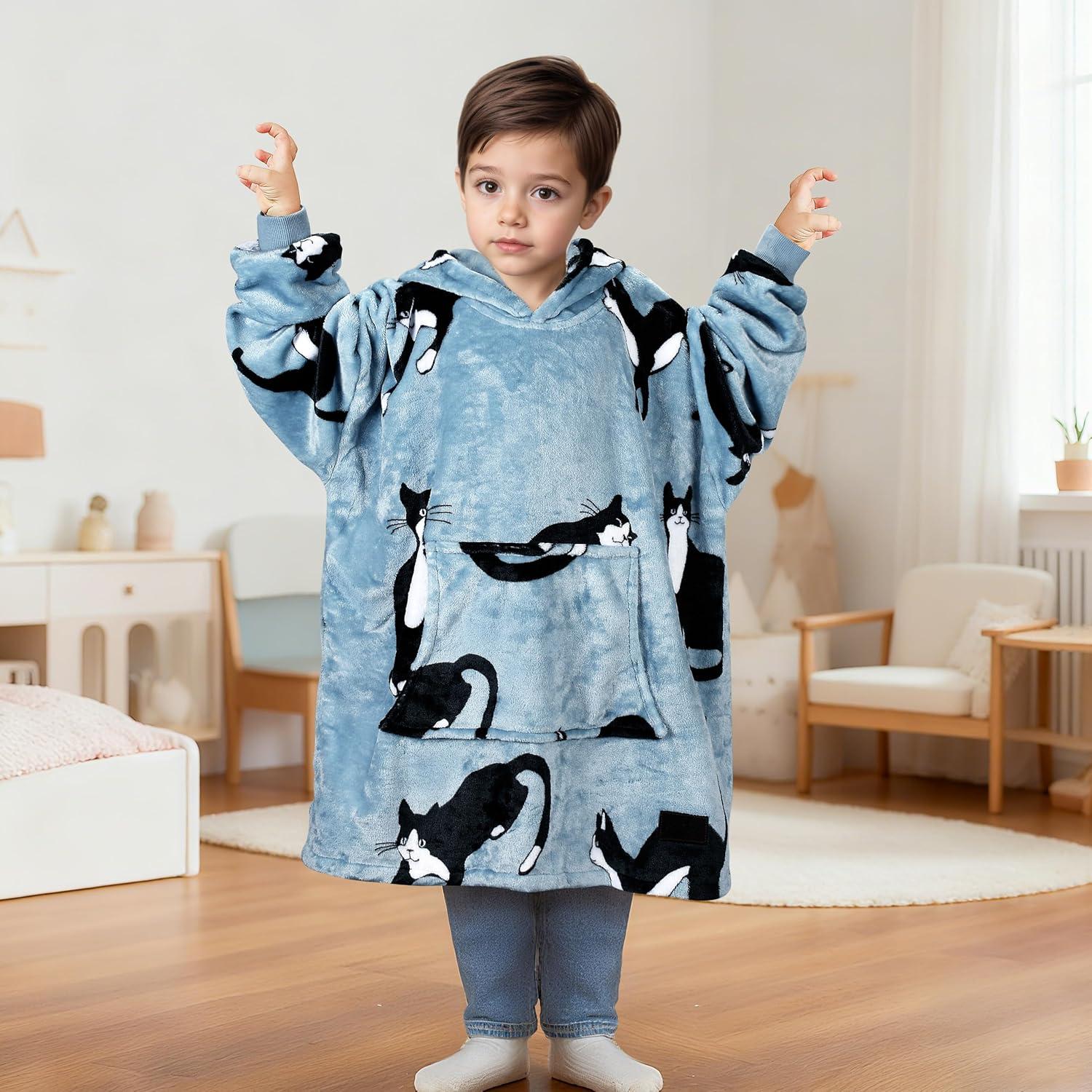 imageCatalonia Wearable Blanket Hoodie Kids Oversized Blanket Sweatshirt Hooded Blanket with Pocket amp Sleeves for Boys and GirlsWondercat Gray
