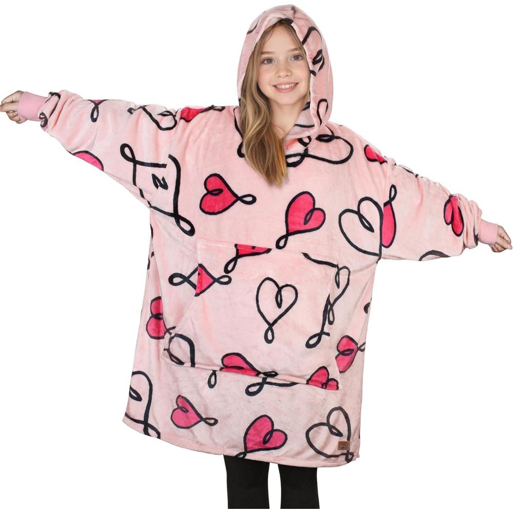 imageCatalonia Wearable Blanket Hoodie Kids Oversized Blanket Sweatshirt Hooded Blanket with Pocket amp Sleeves for Boys and GirlsLoveart Pink