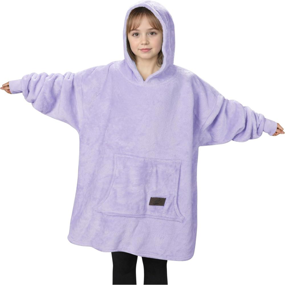 imageCatalonia Wearable Blanket Hoodie Kids Oversized Blanket Sweatshirt Hooded Blanket with Pocket amp Sleeves for Boys and GirlsPurple