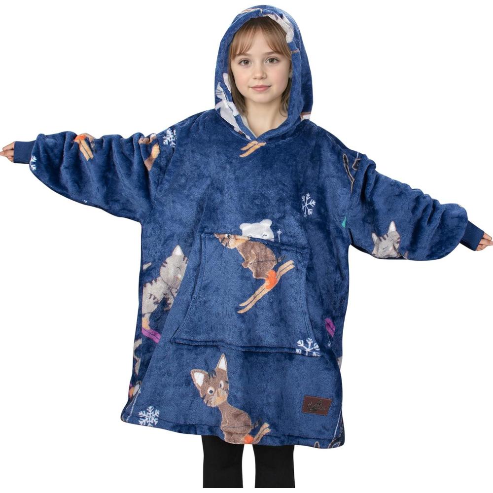 imageCatalonia Wearable Blanket Hoodie Kids Oversized Blanket Sweatshirt Hooded Blanket with Pocket amp Sleeves for Boys and GirlsSkicat Blue